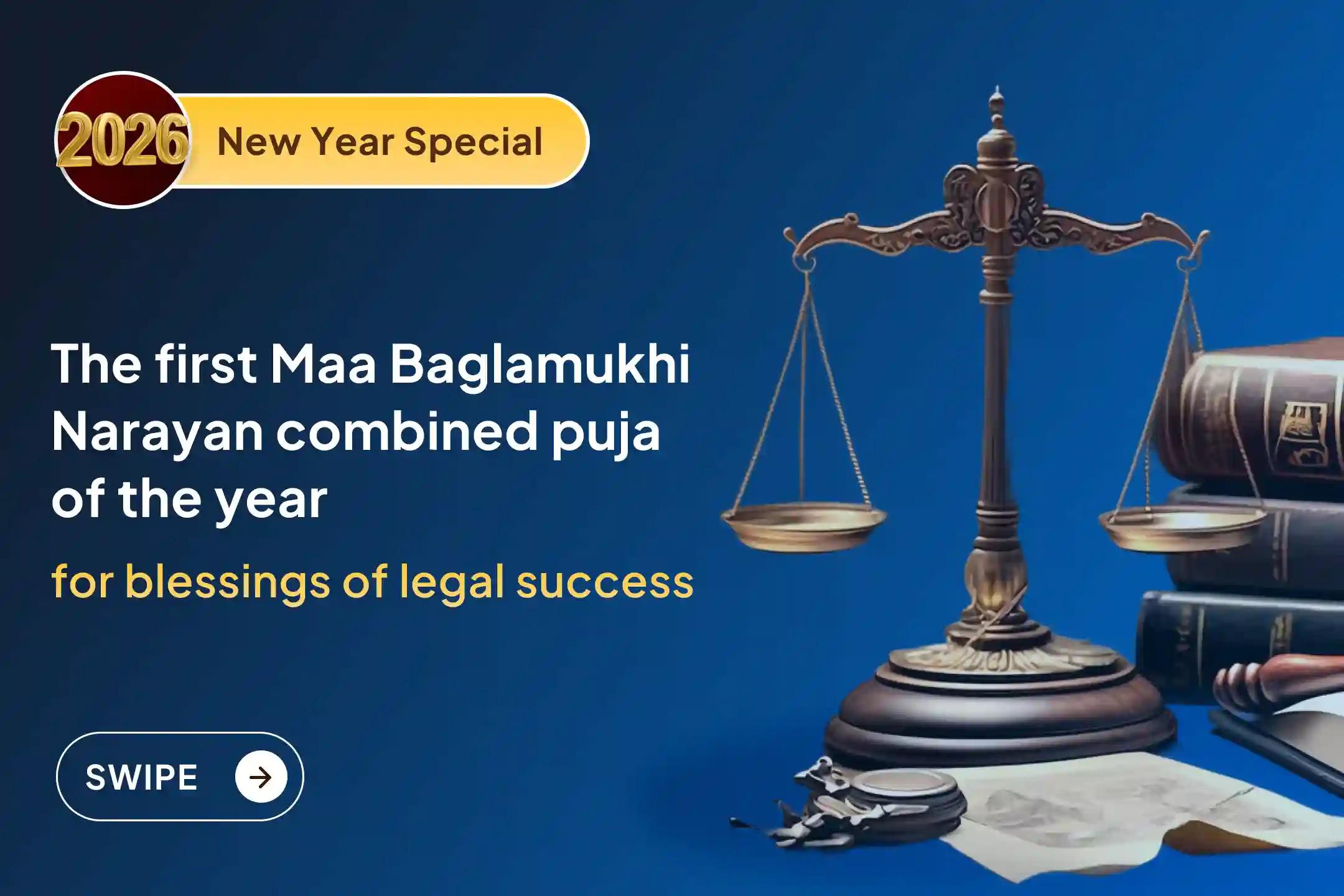 🔥 Receive the dual-power blessings of relief from unresolved life struggles through the combined grace of Maa Baglamukhi and Lord Narayan on the first day of the year 2026 🔥