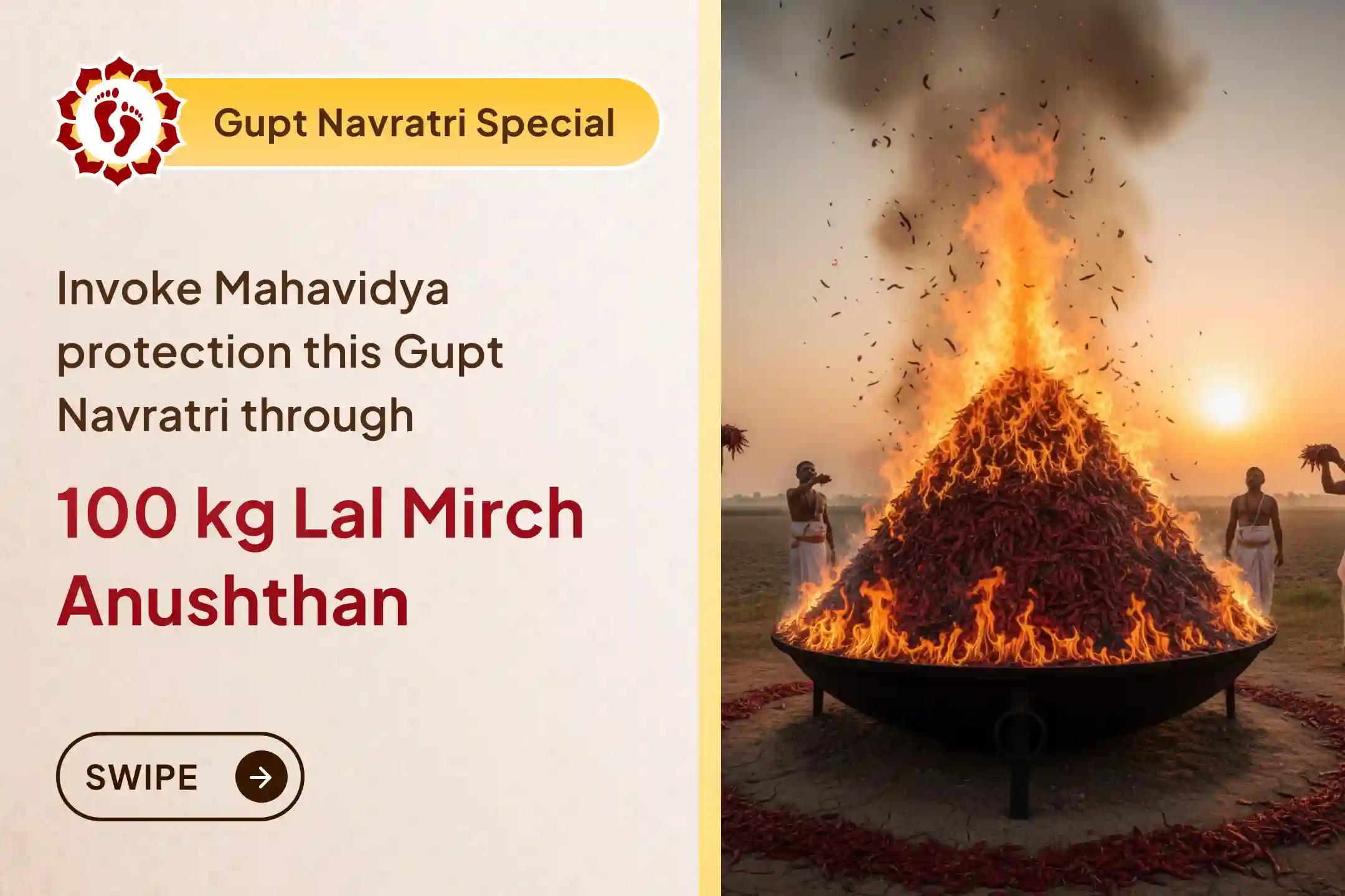 🪔 On the First day of Gupt Navratri, seek divine protection through 100 kg Lal Mirch Anushthan dedicated to Maa Bagalamukhi and Maa Pratyangira 🪔🌺