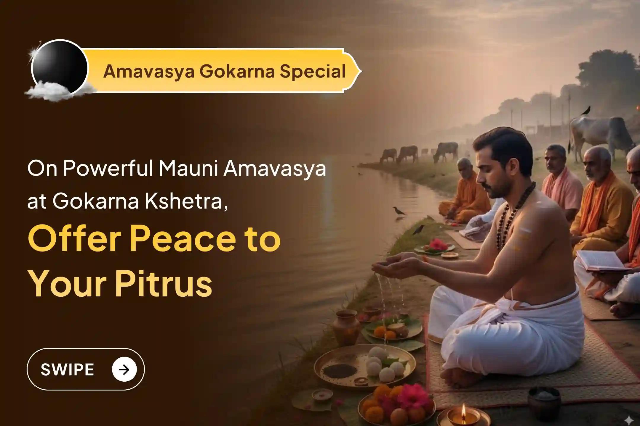 Participate in the Mauni Amavasya Dakshin Kashi Gokarna Special Narayan Bali Puja, Tripindi Shradh, Pitru Dosh Shanti Puja, and Tila Homa to Relieve Ancestral Curse and Bring Peace for Departed Souls.