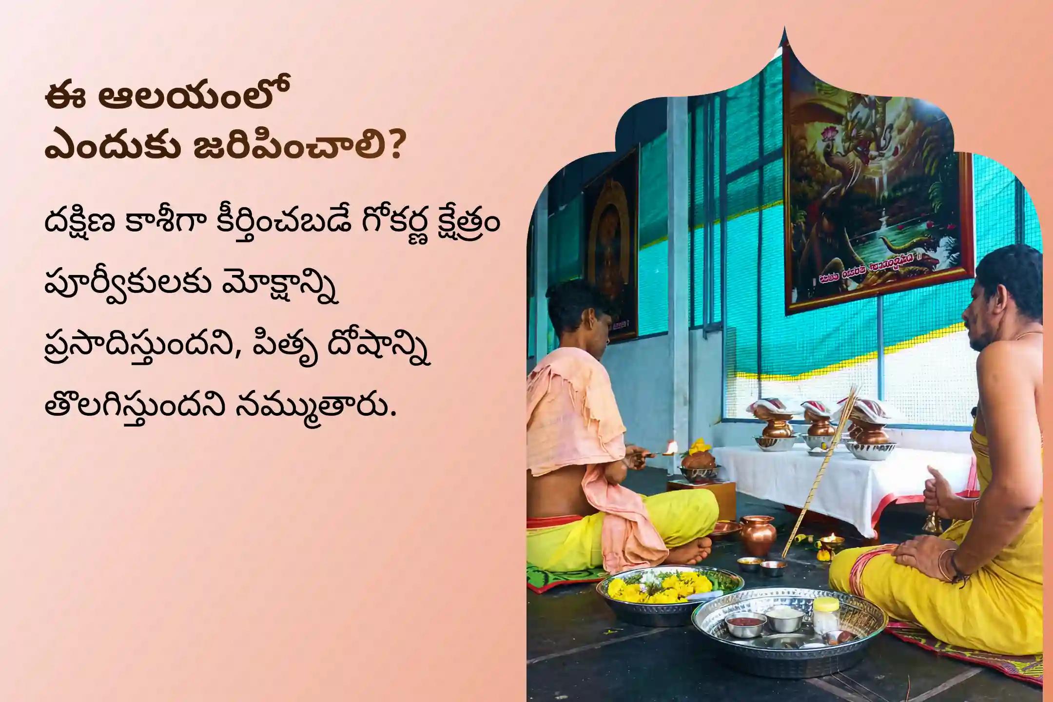 పితృల శాపాల నుండి విముక్తి అలాగే మరణించిన ఆత్మలకు శాంతి కోసం మౌని అమావాస్య దక్షిణ కాశీ గోకర్ణ ప్రత్యేక నారాయణ బలి పూజ, త్రిపిండి శ్రాద్ధం, పితృ దోష శాంతి పూజ మరియు తిల హోమంలో పాల్గొనండి.