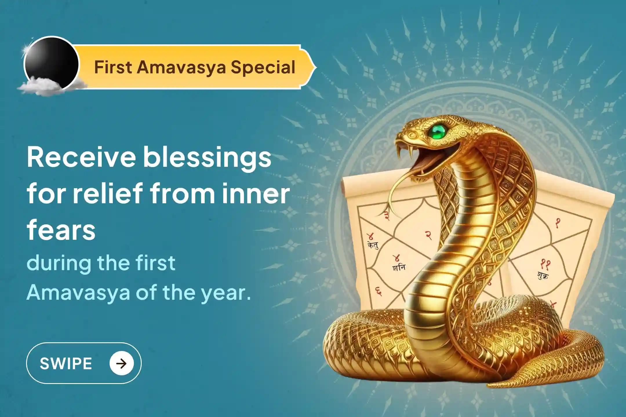 ✨ In the year’s first Amavasya, receive blessings for relief from issues caused by Kaal Sarp Dosha. This puja carries powerful energies of the Trimbakeshwar Jyotirlinga. ✨
