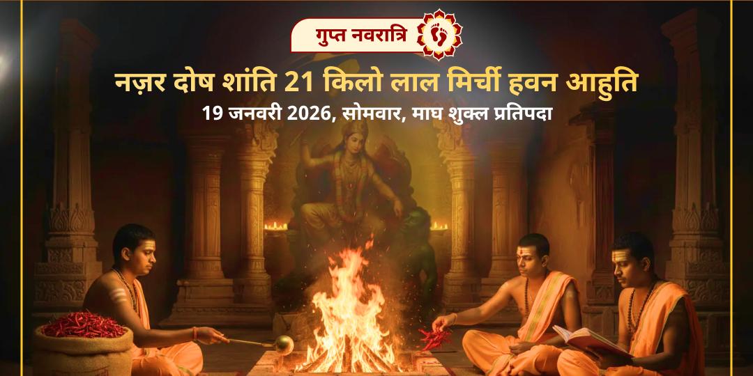 गुप्त नवरात्रि महाविद्या माँ बगलामुखी नज़र दोष शांति 21 किलो लाल मिर्ची हवन आहुति 