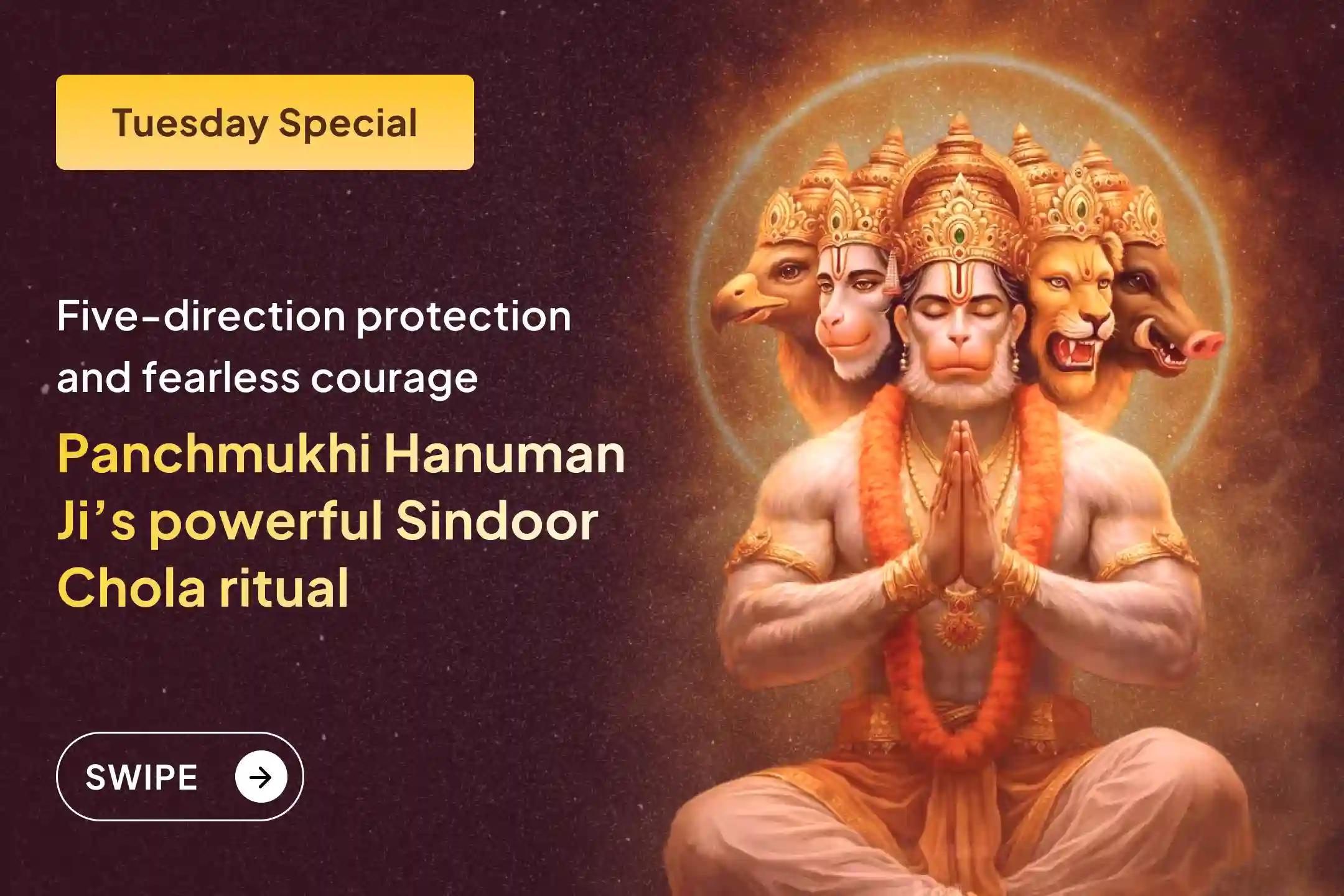  🛕 Awaken Panchmukhi Hanuman’s fierce protection through Sindoor Chola and Chameli Tel Abhishek to shield life with courage and power from all five directions