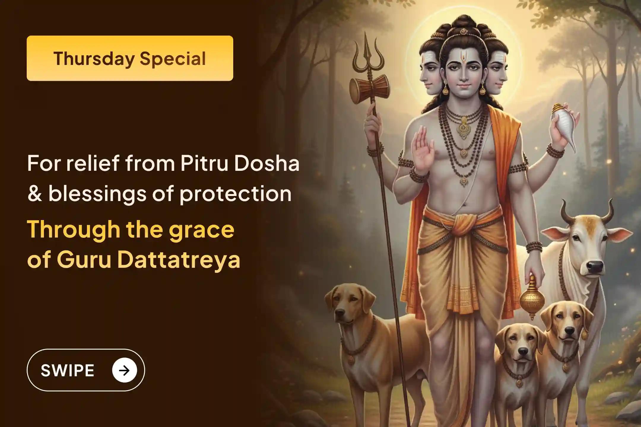📿Receive divine blessings for ancestral peace, protection from evil eye, and the right direction in life through the Guru Dattatreya Maha Havan performed at Ganagapur Datt Kshetra with 108 kilos of Jau, Chawal and Til. 