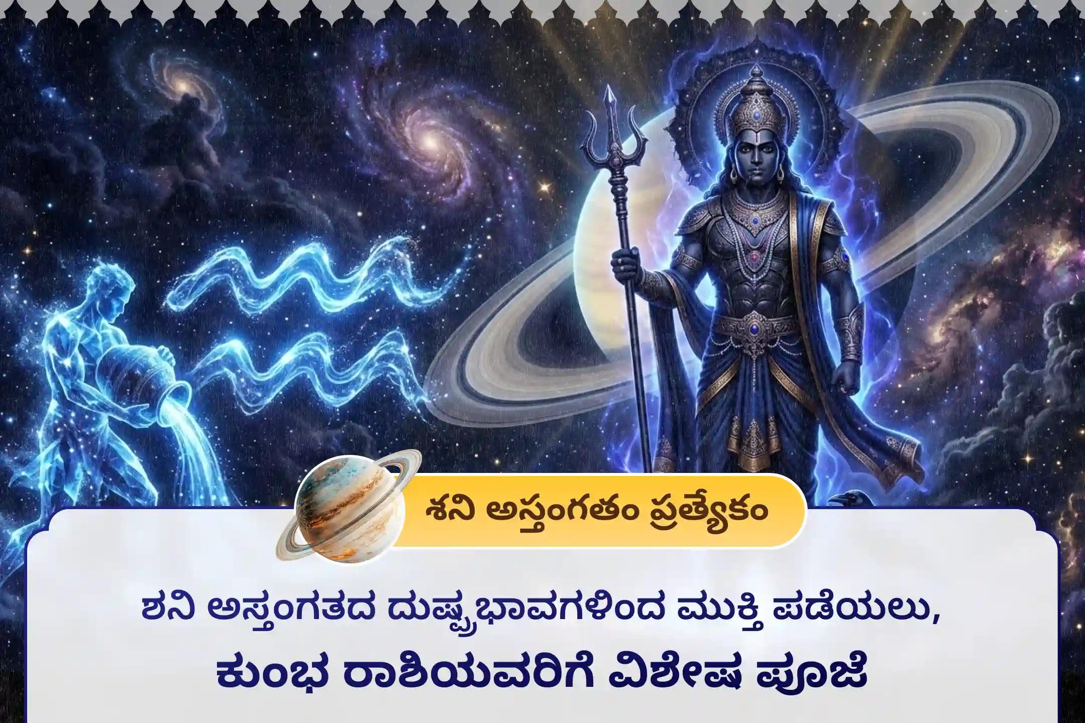 ಶನಿ ಸಾಡೇ ಸಾತಿಯಿಂದ ಉಂಟಾಗುವ ಆತಂಕ, ಹಣಕಾಸಿನ ಸಮಸ್ಯೆಗಳು ಮತ್ತು ಕುಟುಂಬದ ತೊಂದರೆಗಳಿಂದ ಮುಕ್ತಿ ಪಡೆಯಲು, ಈ ಶನಿ ಅಸ್ತಂಗತ - ಕುಂಭ ರಾಶಿ ವಿಶೇಷ ಶನಿ ಸಾಡೇ ಸಾತಿ ಶಾಂತಿ ಪೂಜೆಯಲ್ಲಿ ಪಾಲ್ಗೊಳ್ಳಿ.