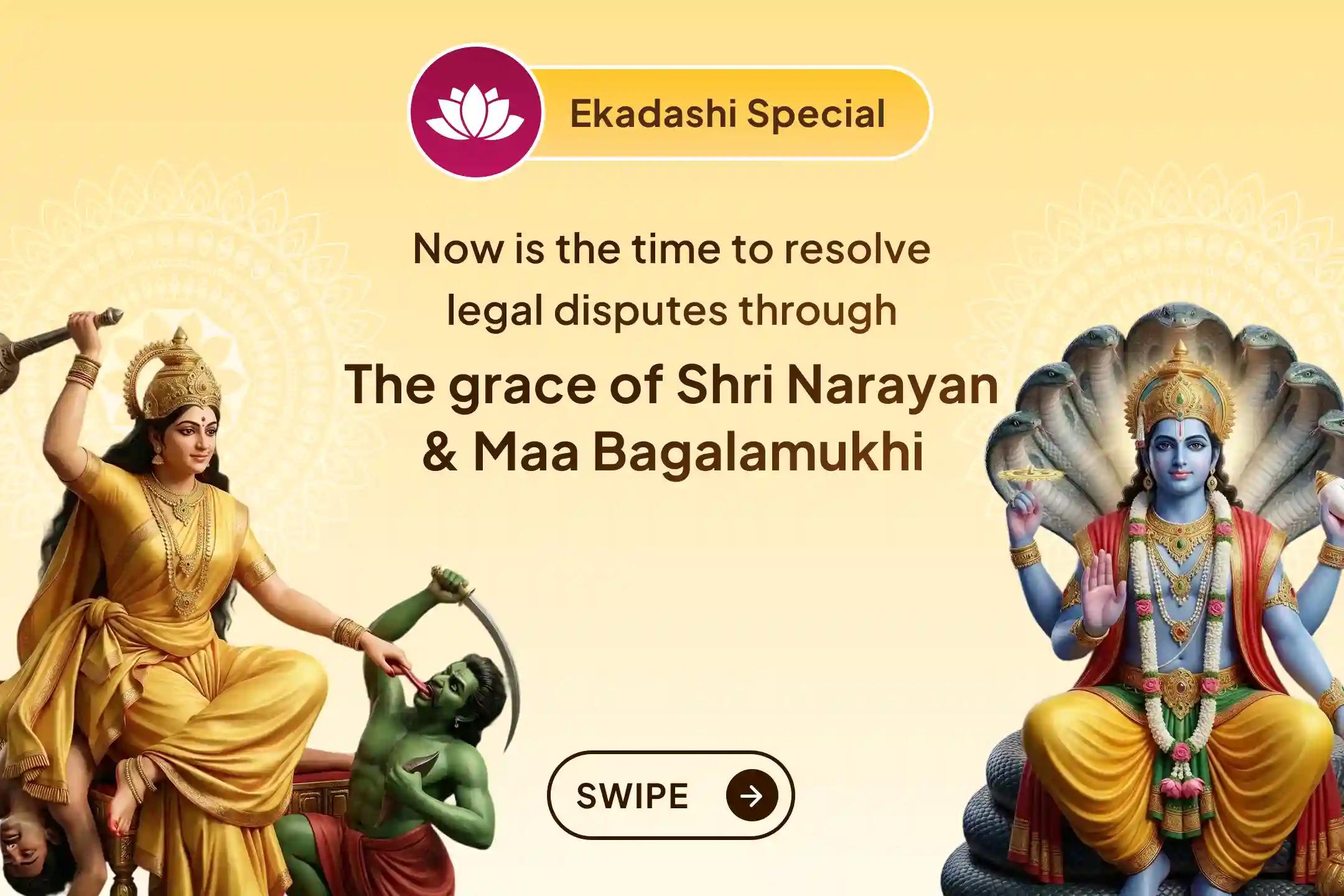  ⚖️😔 If you are almost exhausted by legal disputes and enemy conspiracies, then join this combined worship of Lord Vishnu on this Ekadashi, the sustainer of the universe, and Maa Bagalamukhi, the goddess of enemy destruction… 🚩✨🙏