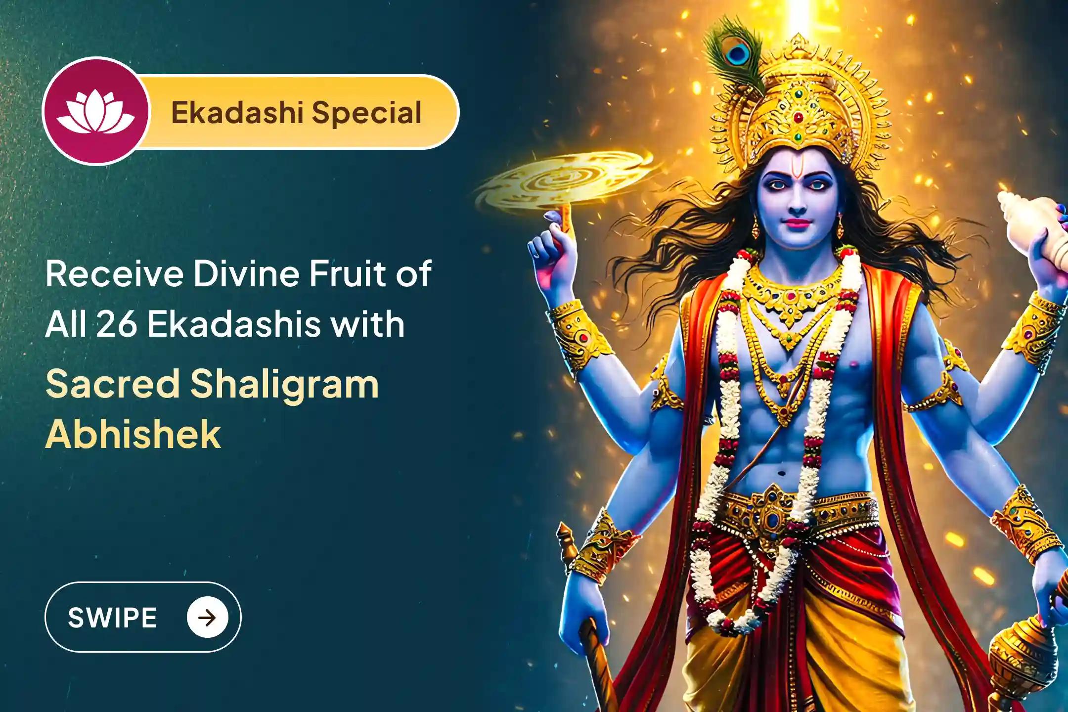 ✨ Unlock the divine fruit of all 26 Ekadashis with the sacred 26 Kalash Shaligram Abhishek.