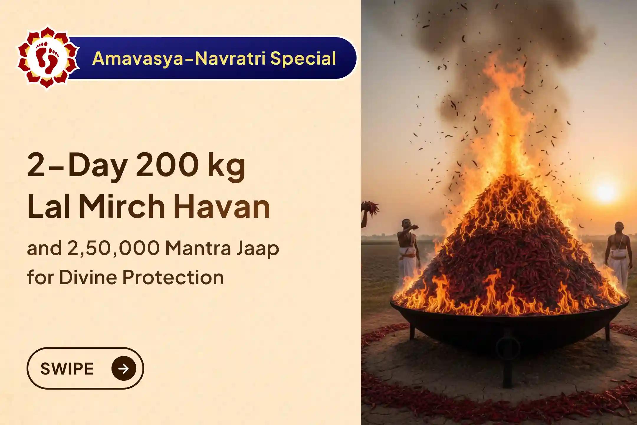🧿 When even rocks are believed to crack under the force of nazar, divine protection becomes essential. During the rare Navratri–Amavasya, 2,50,000 mantra jaap and a 200 kg Lal Mirch Yagya invoke Maa Bagalamukhi and Maa Pratyangira.