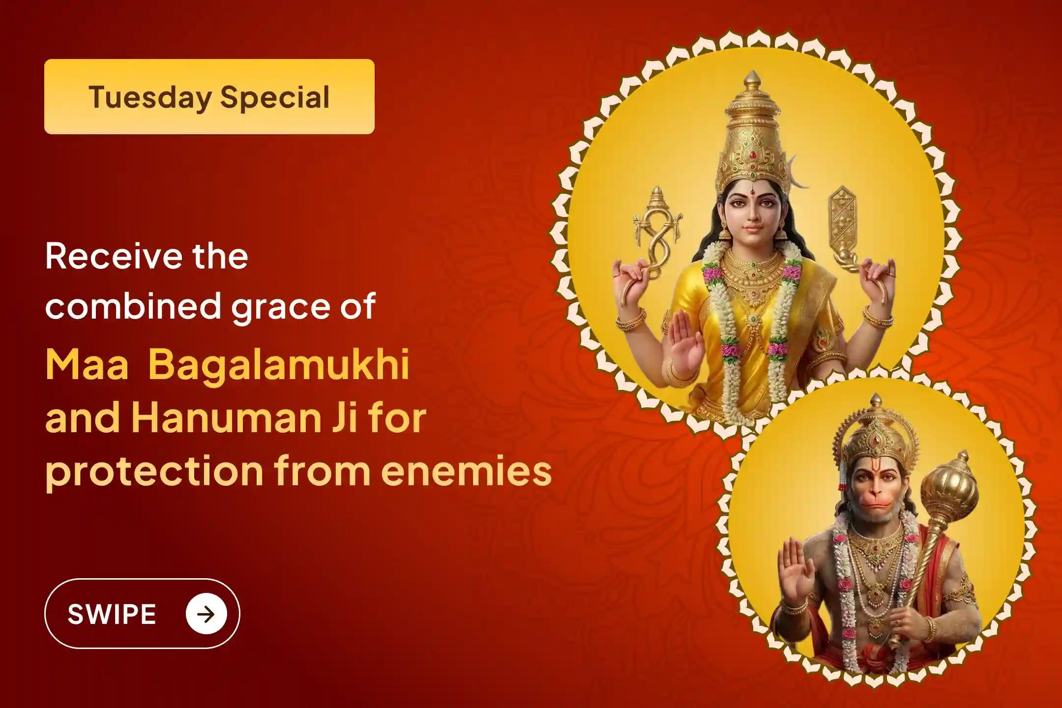 ✨ Receive the combined grace of Maa  Bagalamukhi and Lord Hanuman to protect against increasing negativity and the tactics of enemies in life.