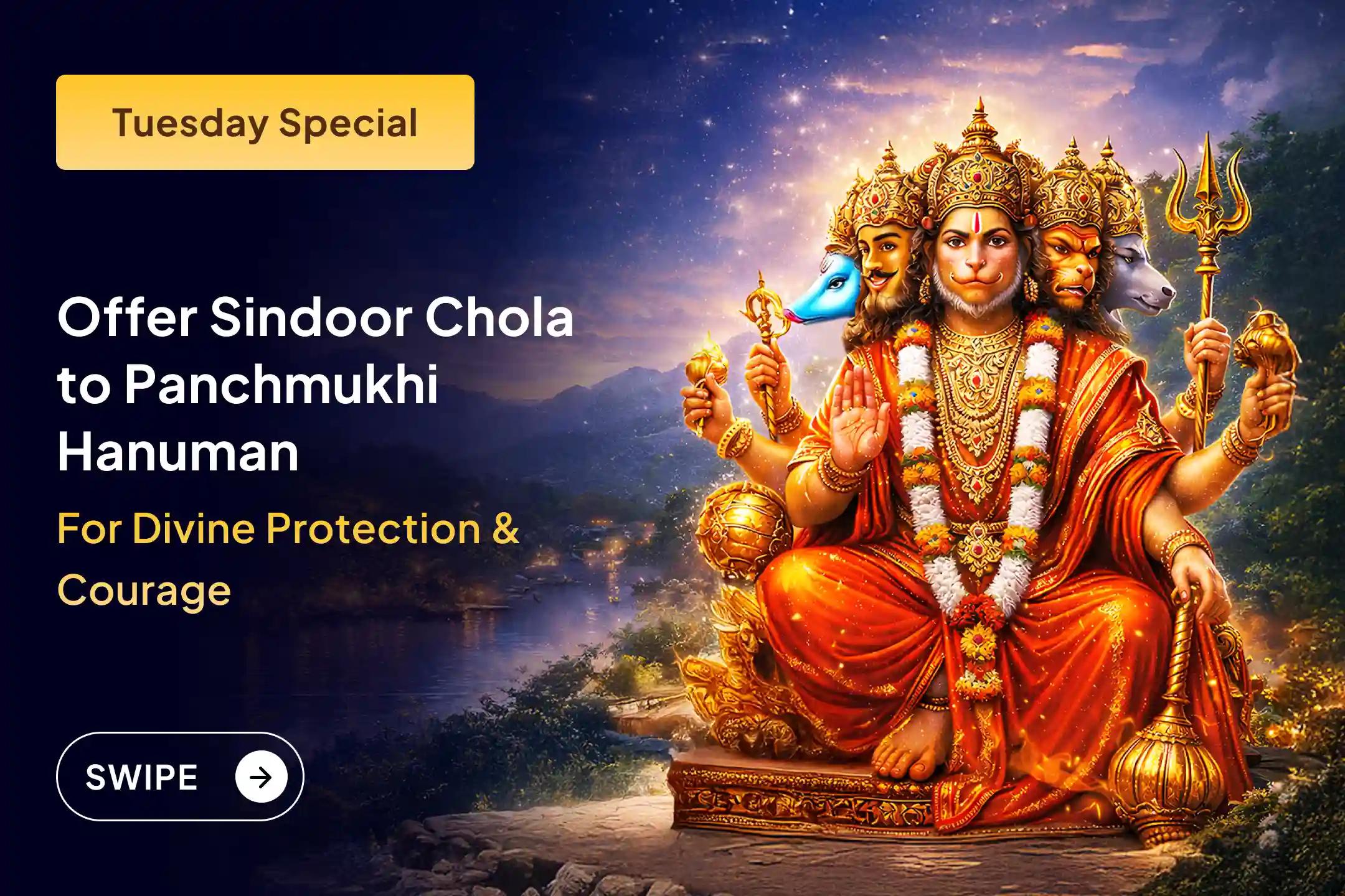 🛕To protect your life from all five directions and awaken the power of courage, offer a Sindoor Chola to Panchmukhi Hanuman Ji and perform Abhishek with jasmine oil this Tuesday through Sri Mandir