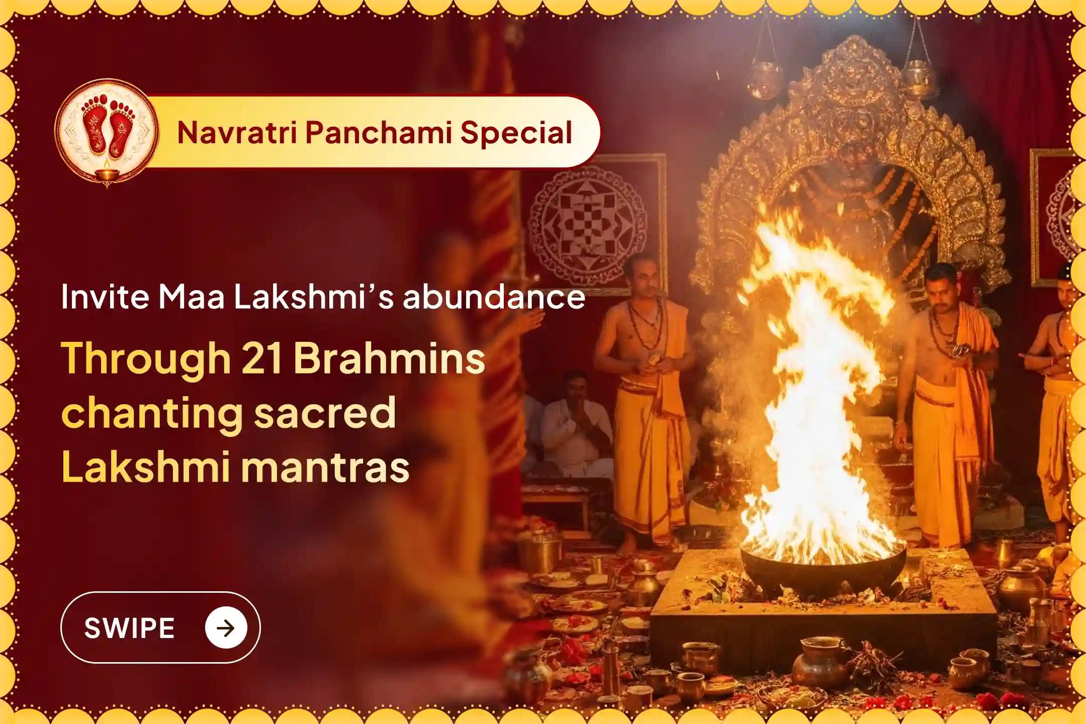 On Lakshmi Panchami, invite abundance with 21 Brahmins performing 1,00,008 Lakshmi Gayatri Jaap and Shri Suktam for prosperity, stability, and success. ✨💰
