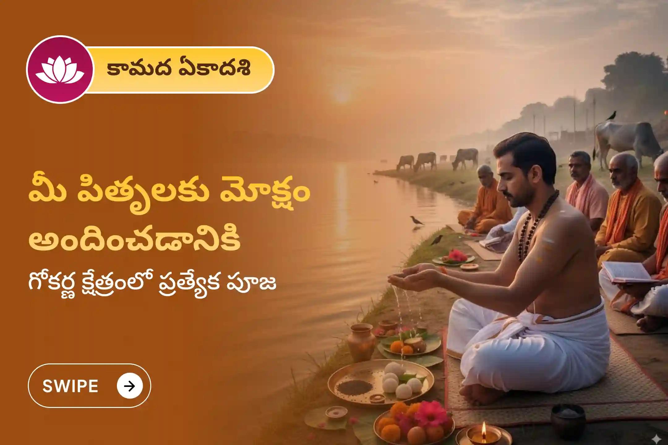 పితృ దోష నివారణ కోసం మరియు పితృలకు శాంతిని అందించడానికి సంవత్సరపు మొదటి ఏకాదశి, దక్షిణ కాశీ గోకర్ణ తీర్థ క్షేత్ర ప్రత్యేక నారాయణ బలి పూజ, త్రిపిండి శ్రాద్ధ పూజ మరియు తిల హోమంలో పాల్గొనండి