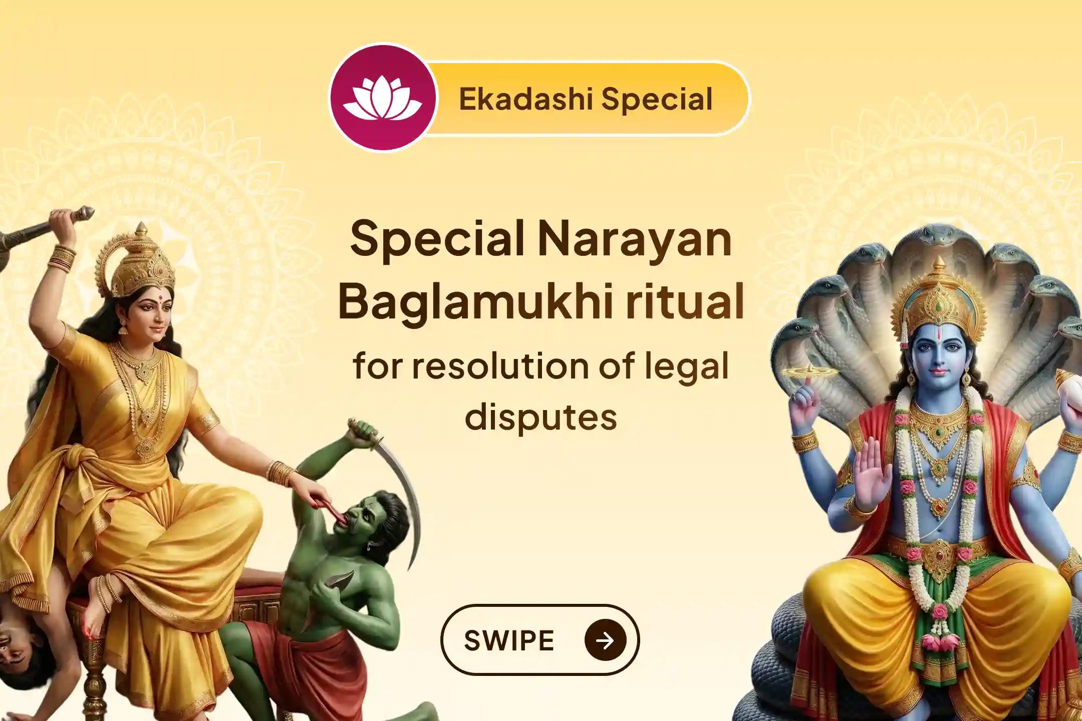 If your legal cases are not resolving and you are troubled by the moves of enemies, then on this Kamada Ekadashi, join the combined worship Lord Vishnu Maa Baglamukhi, to receive their divine grace.🙏
