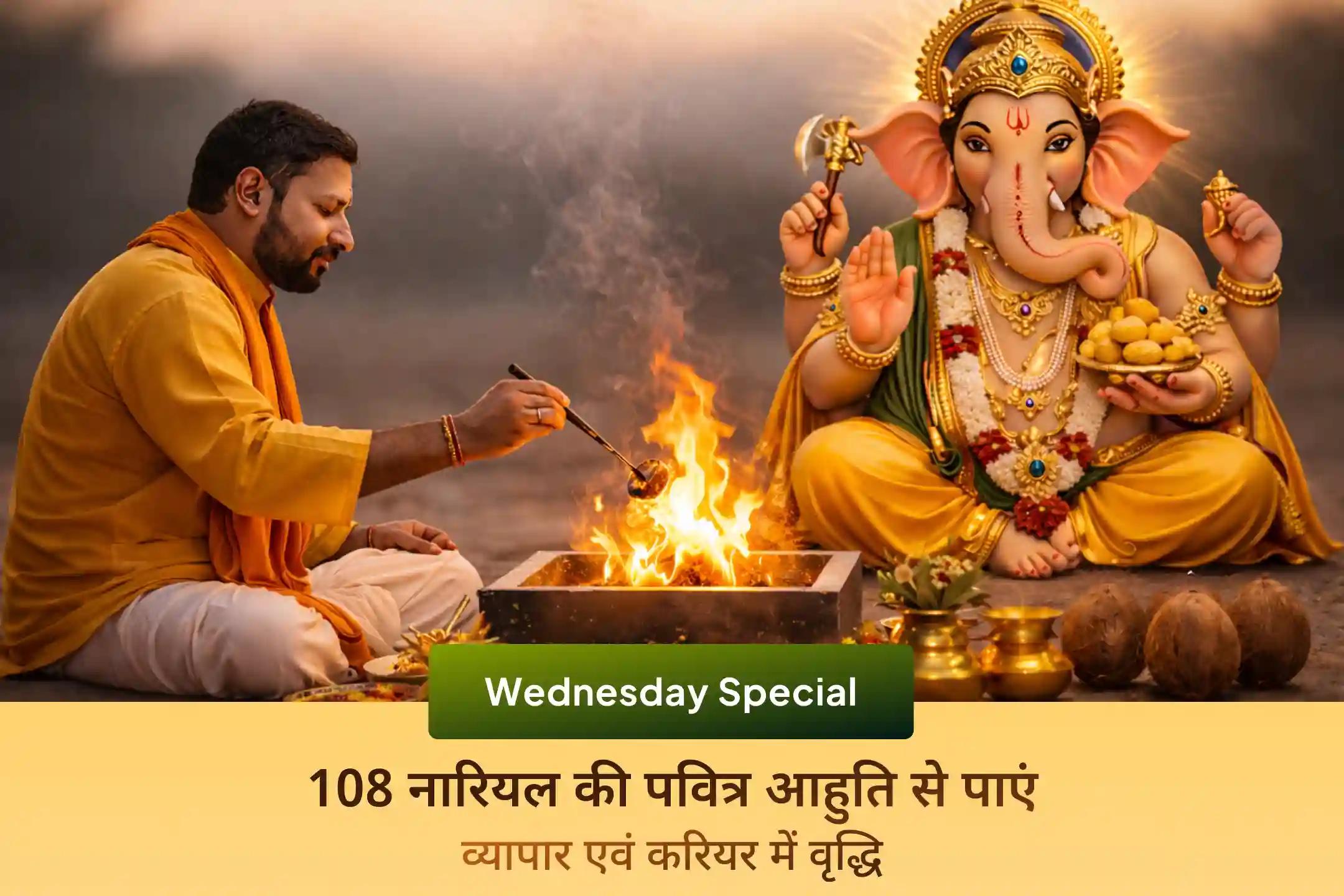 🌸भगवान गणेश और माता लक्ष्मी को समर्पित हवन में 108 नारियल की पवित्र आहुति देकर व्यापार और करियर में वृद्धि के लिए पाएं आशीर्वाद।🌸