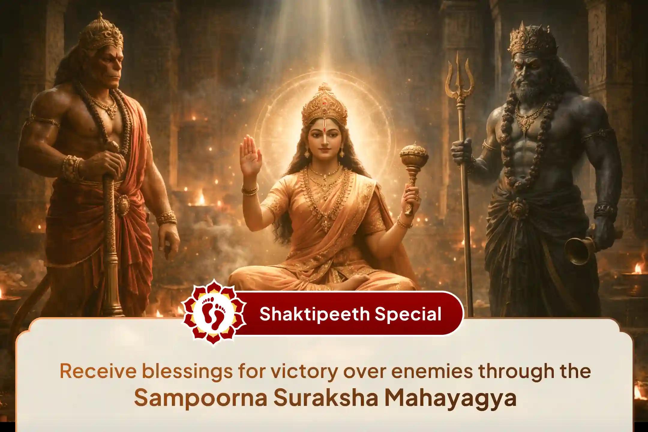 Receive divine protection and the blessing of victory over enemies through the Sampoorna Suraksha Mahayagya of Shri Hanuman, Lord Bhairav, and Maa Maha Kali at Kalighat Shaktipeeth. 🙏