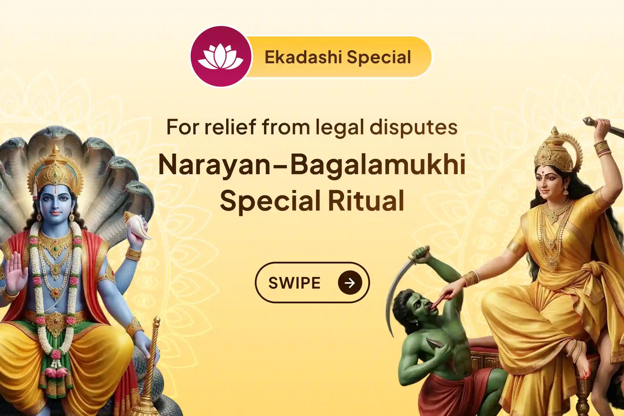 On this Ekadashi, join the combined worship of Lord Vishnu, the sustainer of the universe, and Maa Bagalamukhi, the destroyer of enemies, and receive blessings for the quick resolution of legal matters, assured victory, and relief from enemy obstacles. 🙏