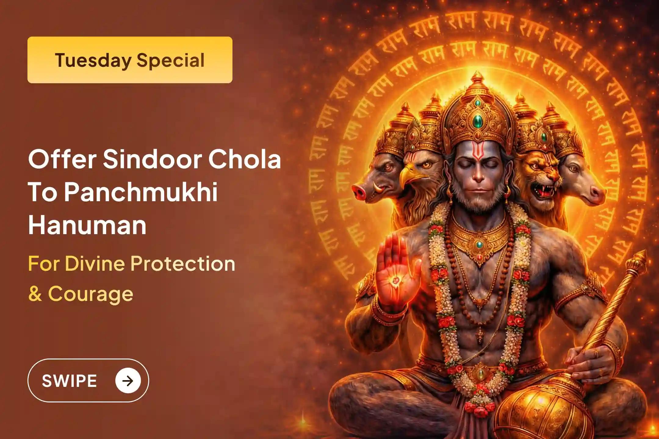 🛕 Awaken the power of courage and divine protection from all five directions through the Sindoor Chola and Jasmine Oil Abhishek of Panchmukhi Hanuman Ji