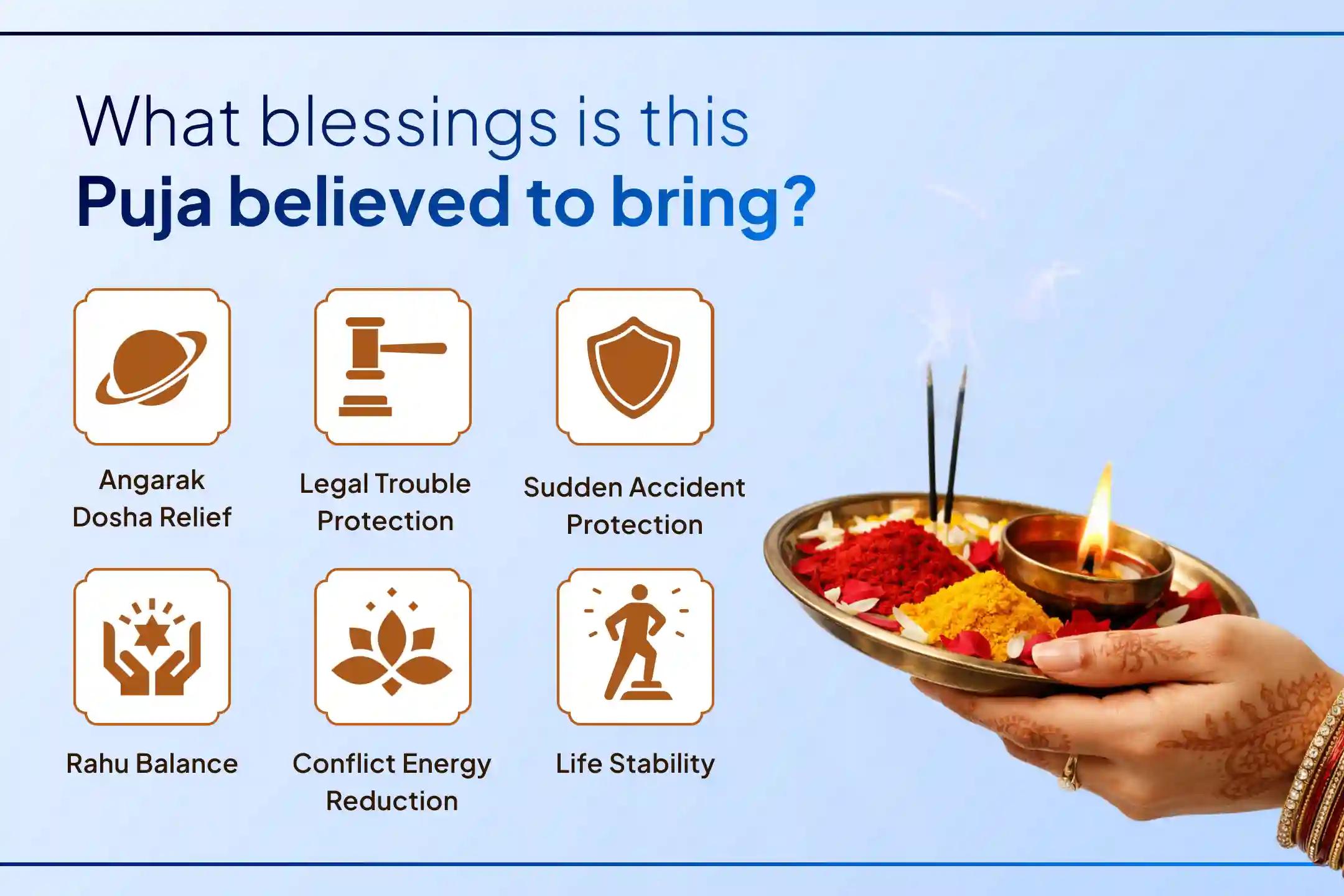 On the special occasion of Angarak Yog, participate in the sacred Rahu and Mangal Mool Mantra Jaap ritual to seek protection from sudden accidents, legal troubles, and invite positivity into life.