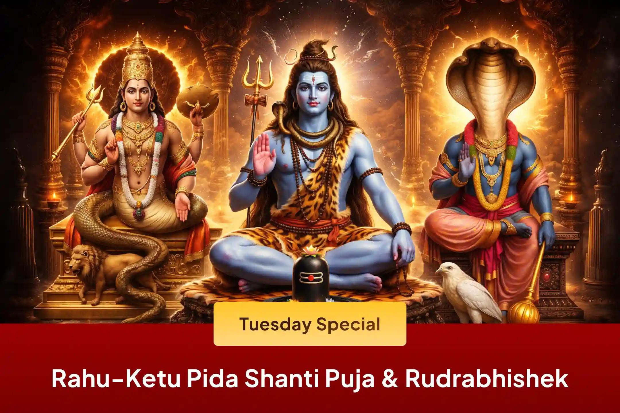 🌑 Is the mind troubled by the restless influence of Rahu-Ketu? Join this Nakshatra special puja along with Shiva Rudrabhishek to receive blessings for mental clarity, stable thinking, and the power of right decision-making in life.