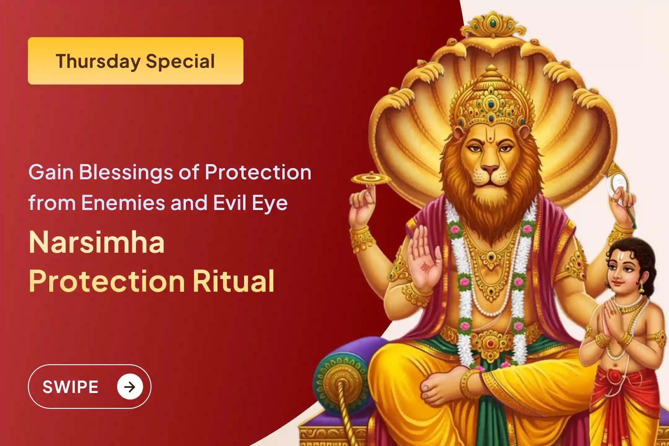 🔥 When fear, hidden enemies, and sudden crises surround life, invite the fierce protective energy of Lord Narasimha to establish such a divine shield around you that no negative power can pierce.