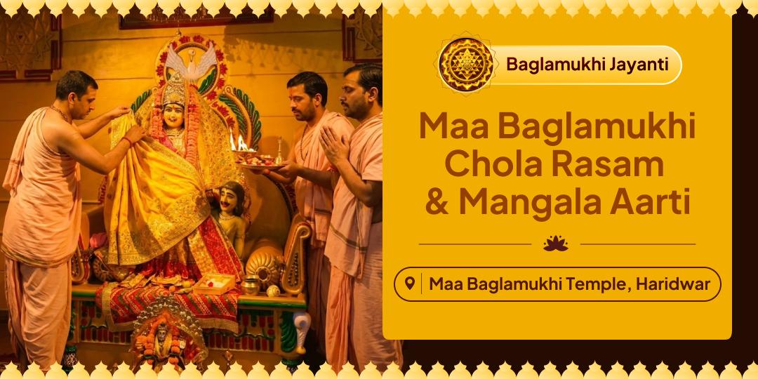 Adorn Peetambari Devi on the year’s only day when She manifested to calm every obstacle! Offer Chola Rasam and Mangala Aarti on this Baglamukhi Jayanti day.