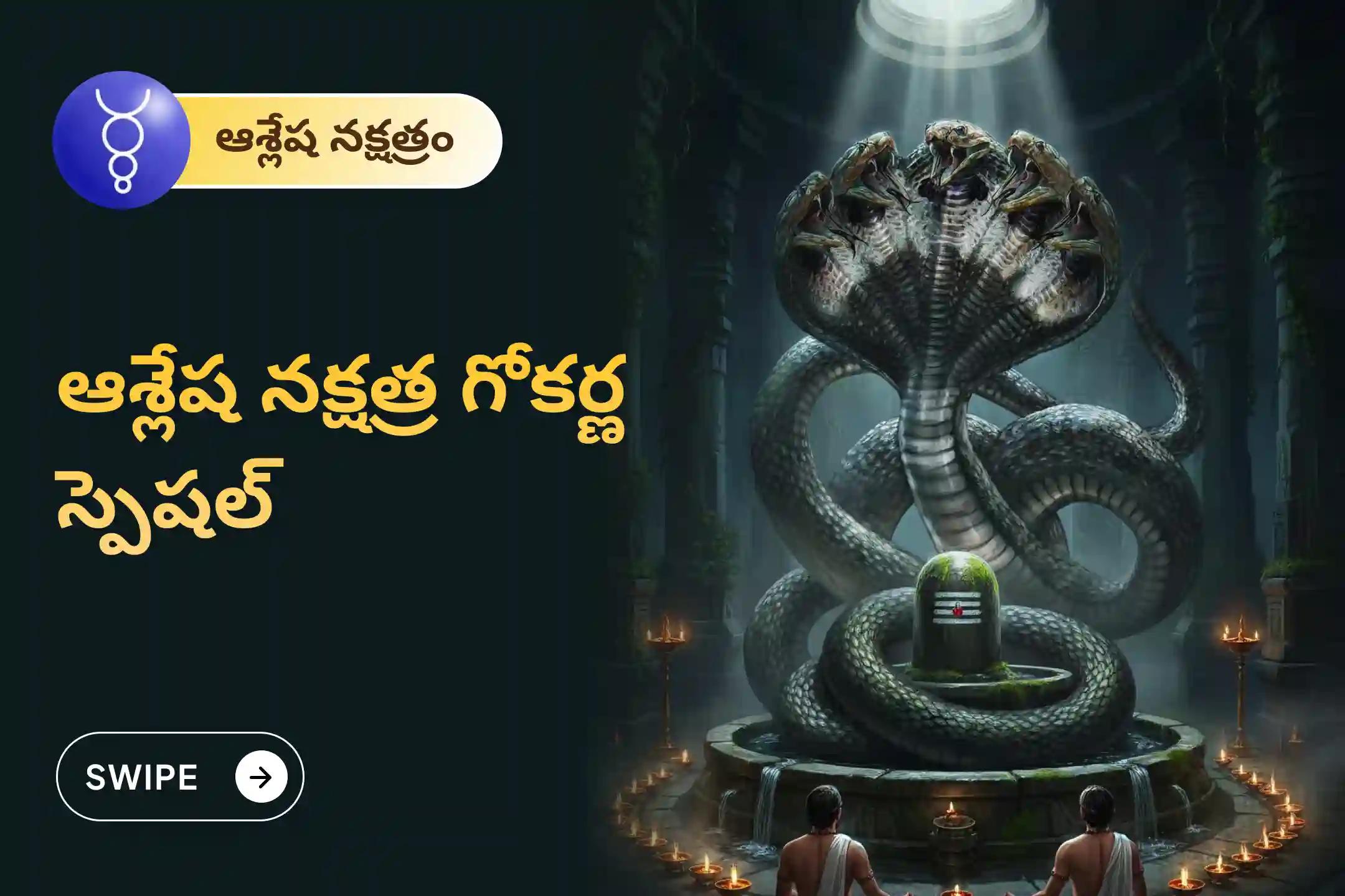 సర్ప (నాగ) దోషం యొక్క దుష్ప్రభావాలను తొలగించి, కర్మ పాపాలను ప్రక్షాళన చేసుకోవడం కొరకు ఆశ్లేష నక్షత్ర గోకర్ణ స్పెషల్ ఆశ్లేష బలి పూజలో పాల్గొనండి.