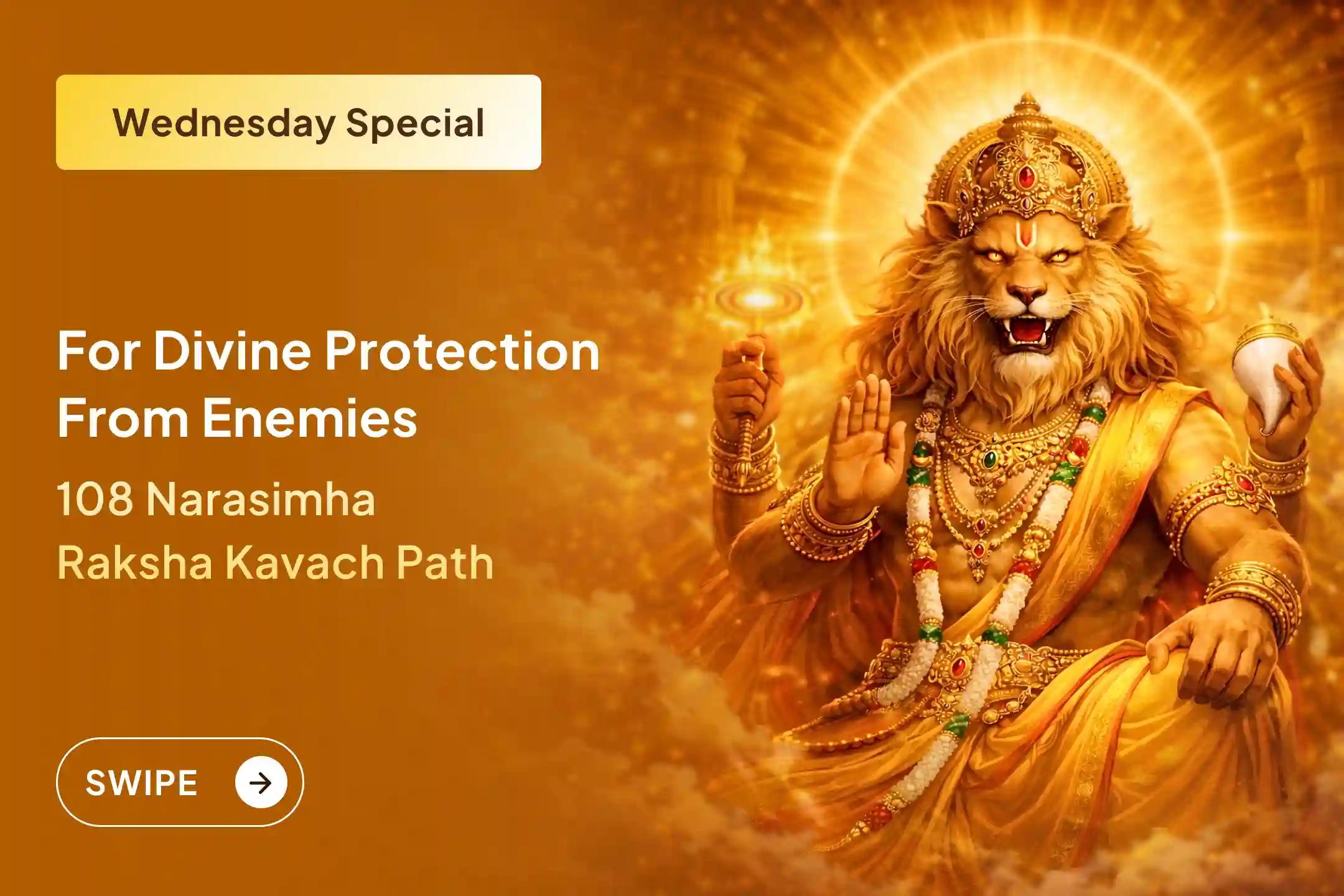 🔥 When fear, hidden enemies, and sudden crises surround life, invite the fierce protective energy of Lord Narasimha to establish such a divine shield around you that no negative power can pierce.
