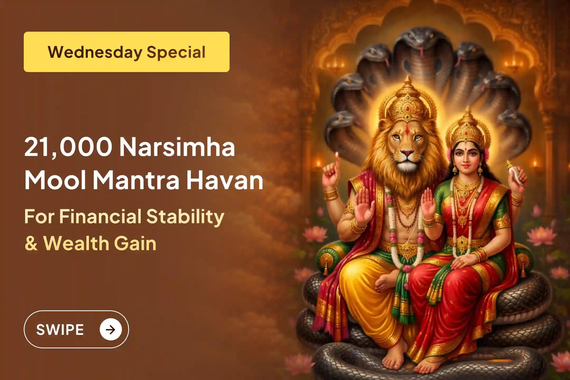 🕉️Are repeated obstacles, fear, and financial instability troubling your life? On Narsimha Jayanti, open the path to protection and prosperity with the divine blessings of Bhagwan Narsimha and Maa Lakshmi.