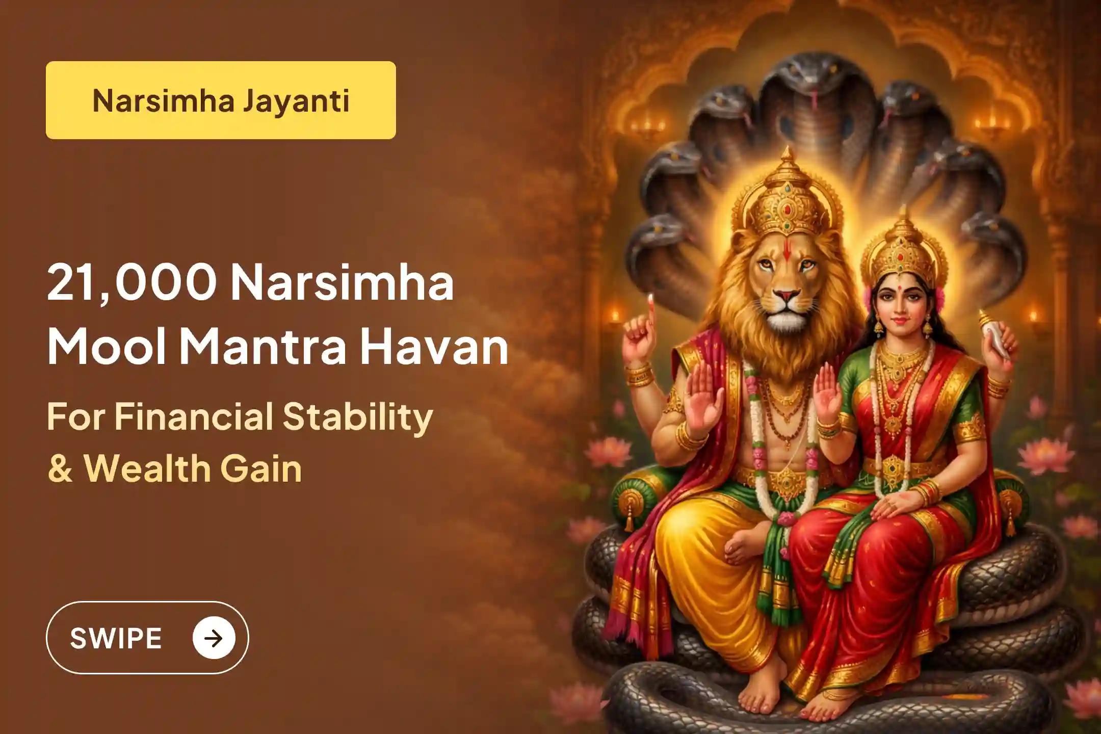 🕉️Are repeated obstacles, fear, and financial instability troubling your life? On Narsimha Jayanti, open the path to protection and prosperity with the divine blessings of Bhagwan Narsimha and Maa Lakshmi.