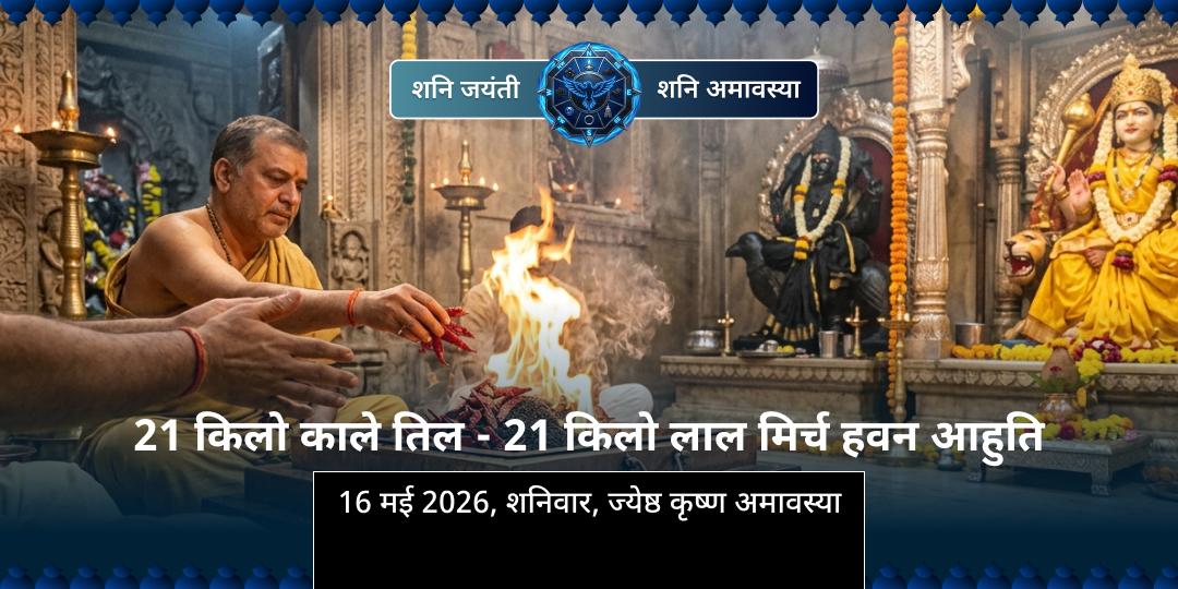 शनि जयंती-अमावस्या 21 किलो काले तिल - 21 किलो लाल मिर्च हवन आहुति बुरी नज़र एवं सर्वदोष निवारण 