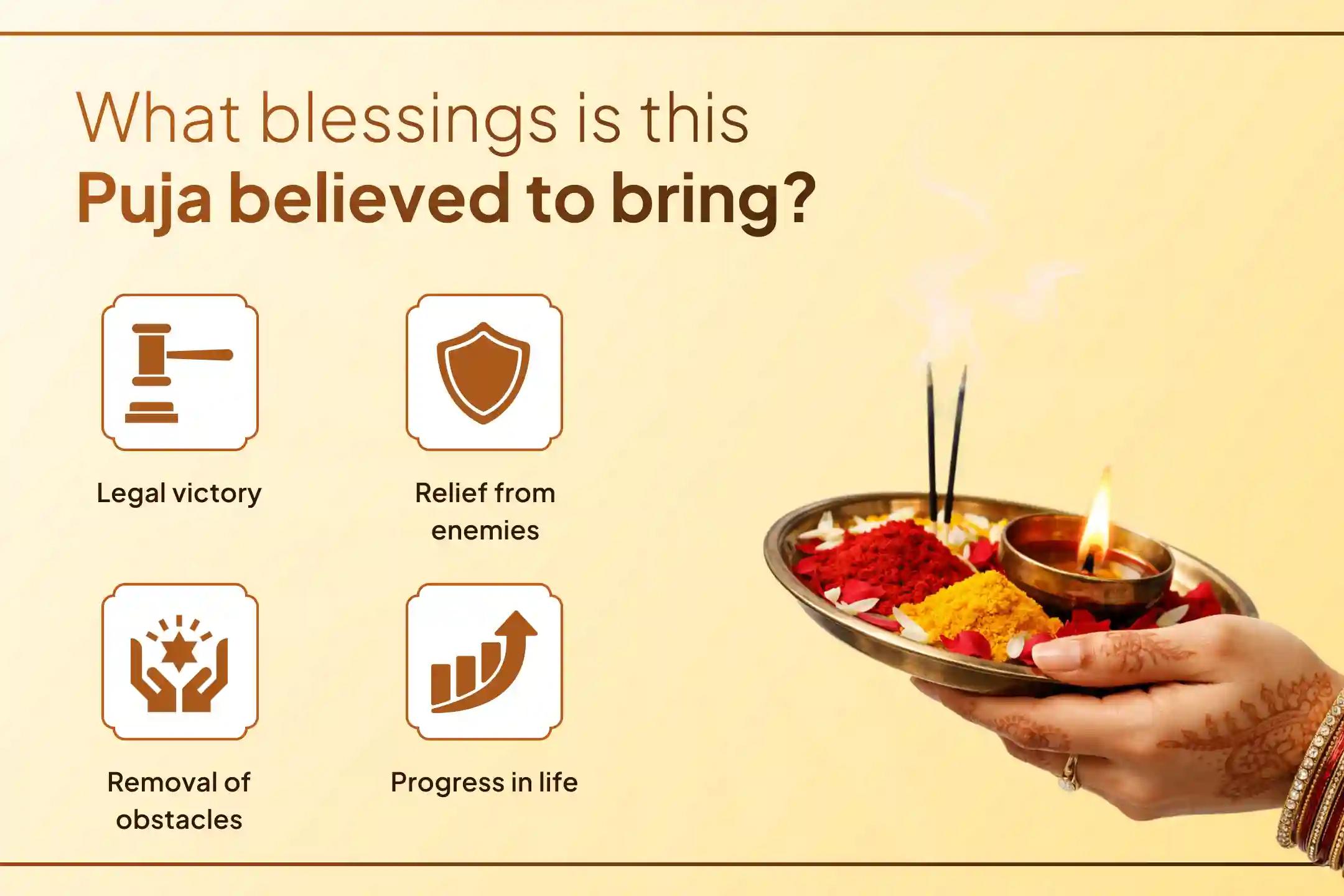 If you or a family member is trapped in legal complications or enemies are obstructing your success, participate in this Legal Victory Sankalp Puja and receive Maa Bagalamukhi’s blessings.