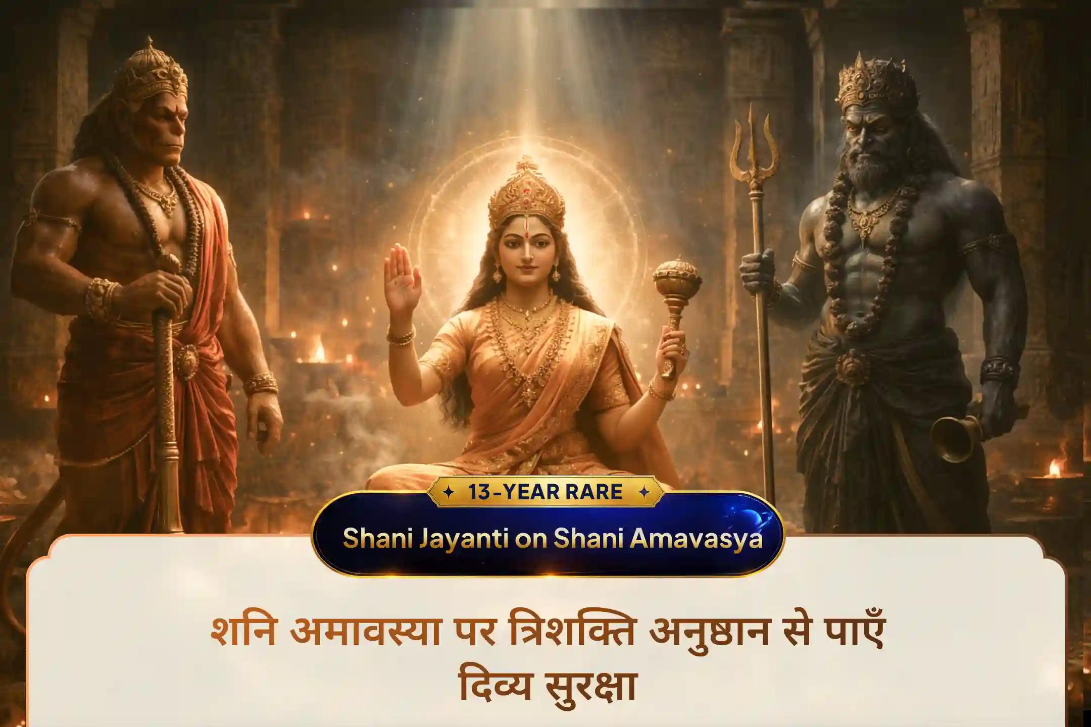 🪐 शनि अमावस्या और शनि जयंती के दुर्लभ संयोग पर करें शक्तिशाली बगलामुखी, काल भैरव और हनुमान पूजा। यह विशेष अनुष्ठान शत्रुओं का नाश, नकारात्मकता को दूर करने, बाधाओं से राहत पाने और जीवन में मजबूत दिव्य सुरक्षा प्राप्त करने के लिए किया जाता है।