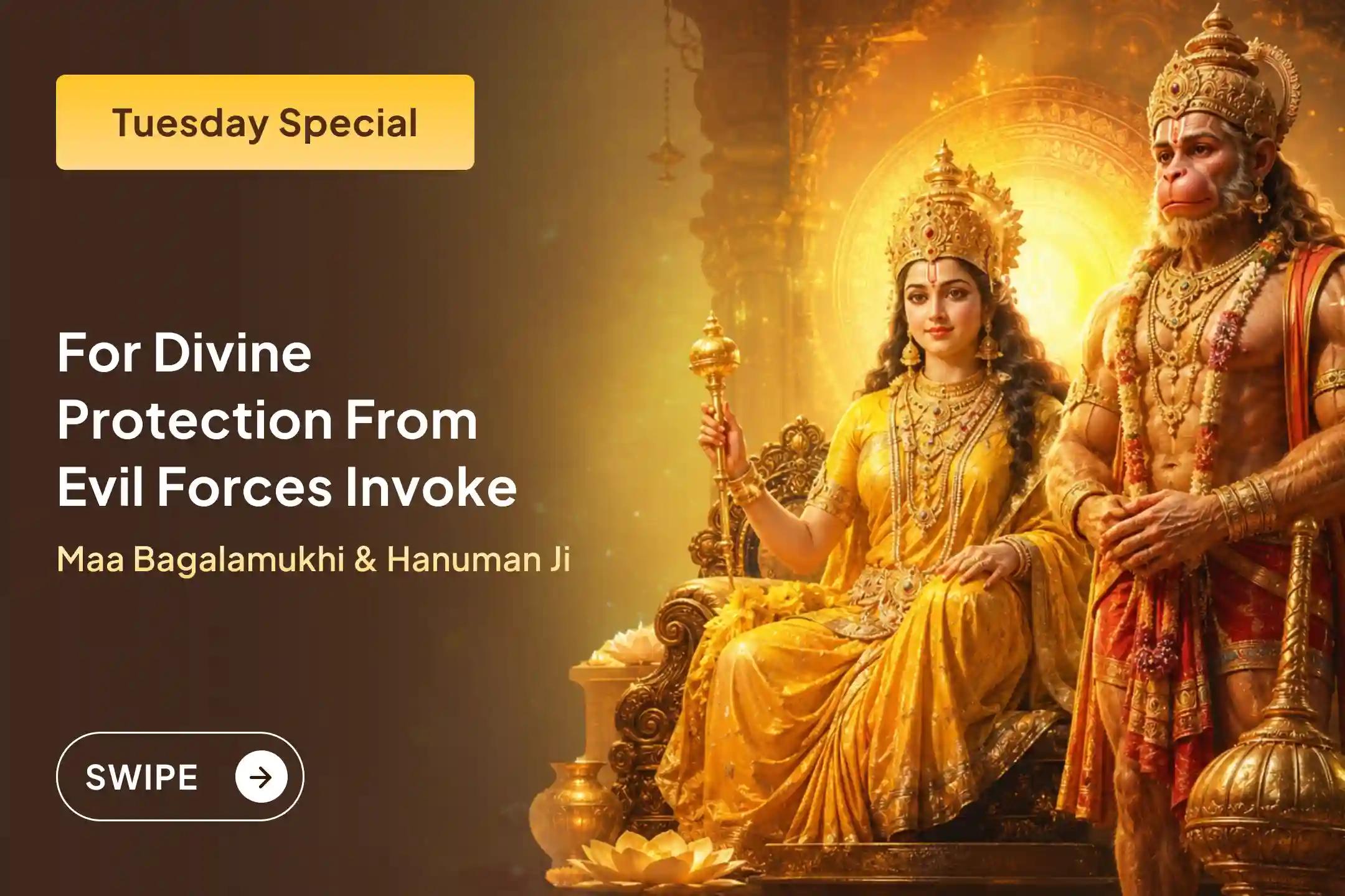 ✨ This auspicious Tuesday pray to counter enemies’ conspiracies and gain relief from negativity in life, experience the combined power of Maa Bagalamukhi and Lord Hanuman