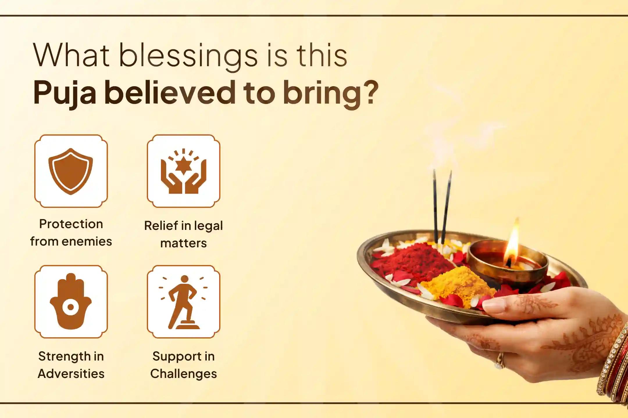 ⚖️ Receive the divine blessings of victory over enemies and success in legal matters through the combined puja of Maa Baglamukhi and Shani Dev.