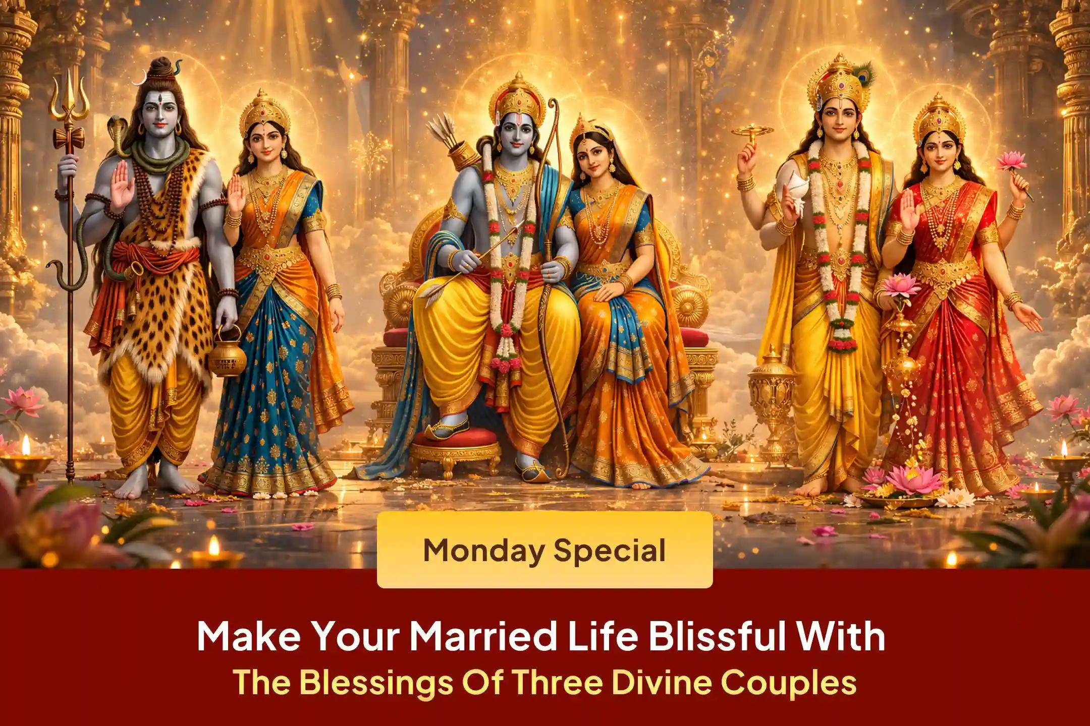 🔱 A grand opportunity to receive the blessings of three divine couples for marital happiness! Benefit from the Maha Aarti of Lord Lakshmi-Narayan, Shiva-Parvati, and Sita-Ram at Triyuginarayan Temple.