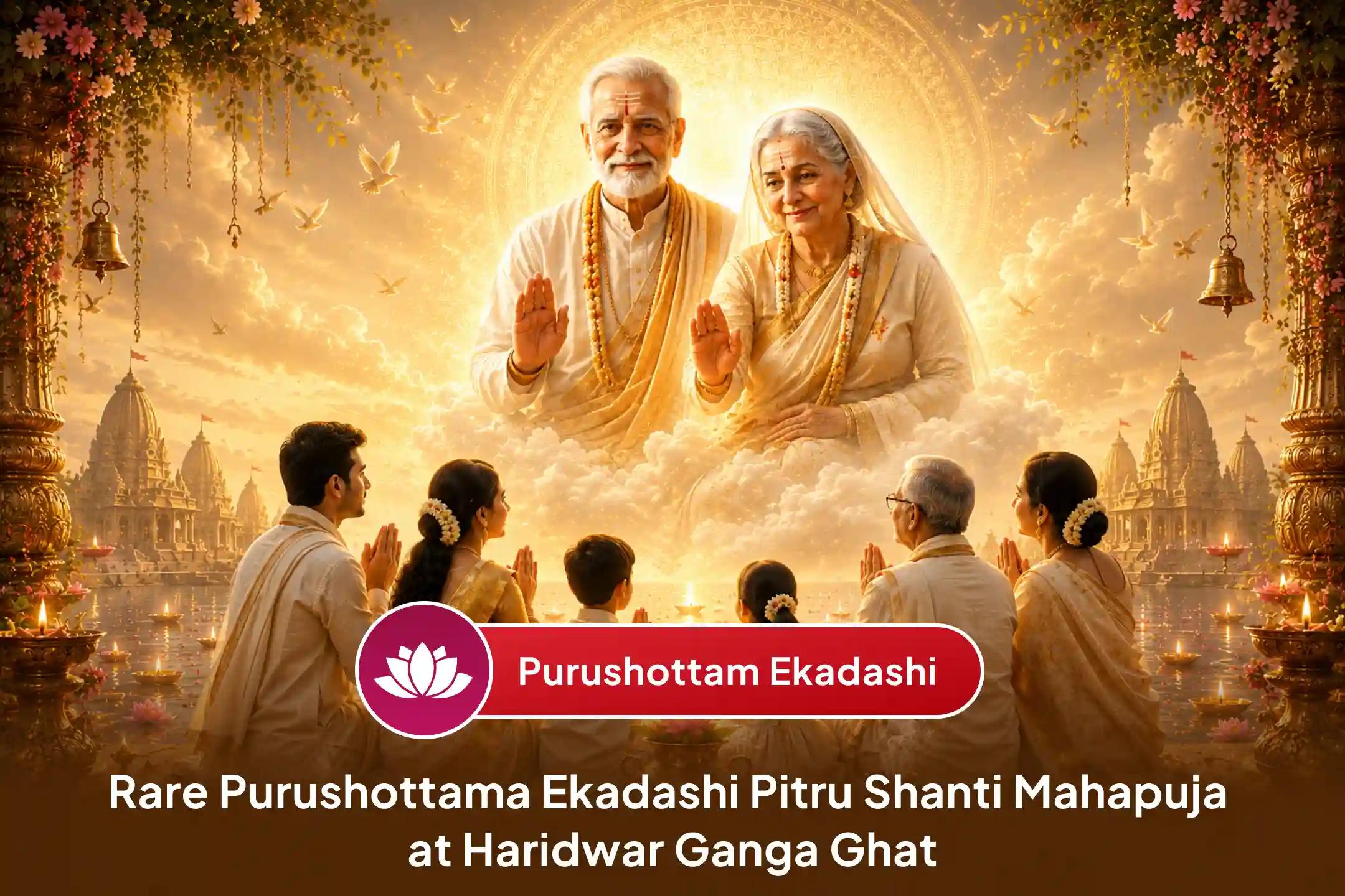 🙏 After 29 years, the rare union of Purushottama Ekadashi and Brihaspativar brings a sacred opportunity to perform Pitru Shanti rituals at Haridwar Ganga Ghat for ancestral peace, harmony in relationships, and family well-being. 