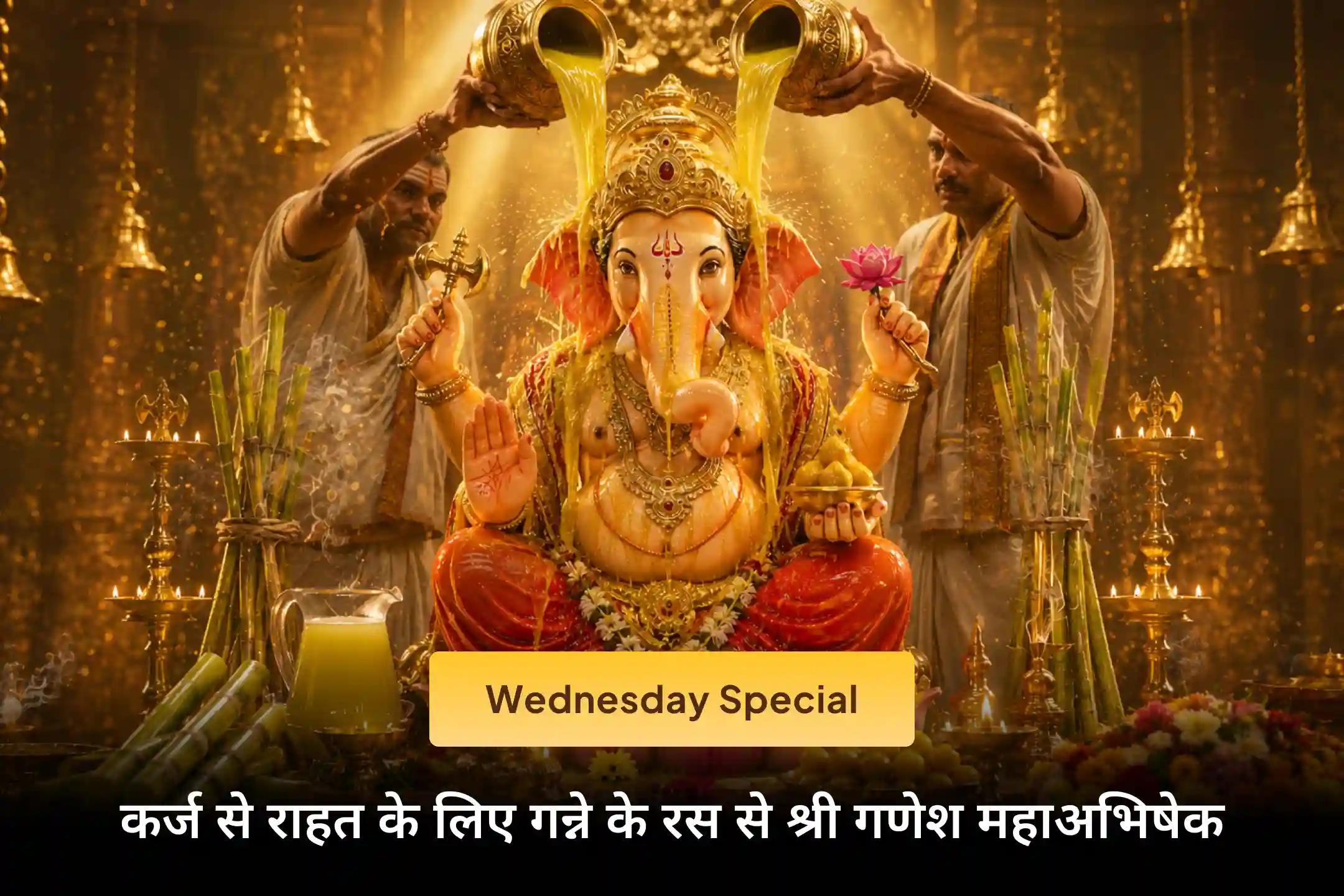 कर्ज से राहत तथा आर्थिक स्थिरता का आशीर्वाद प्राप्त करने के लिए इस बुधवार भगवान श्री गणेश के गन्ना रस से होने वाले महाअभिषेक में अवश्य भाग लें।