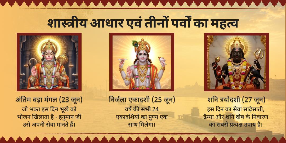 ज्येष्ठ त्रि-पर्व महासेवा - अंतिम बड़ा मंगल | निर्जला एकादशी | शनि त्रयोदशी 