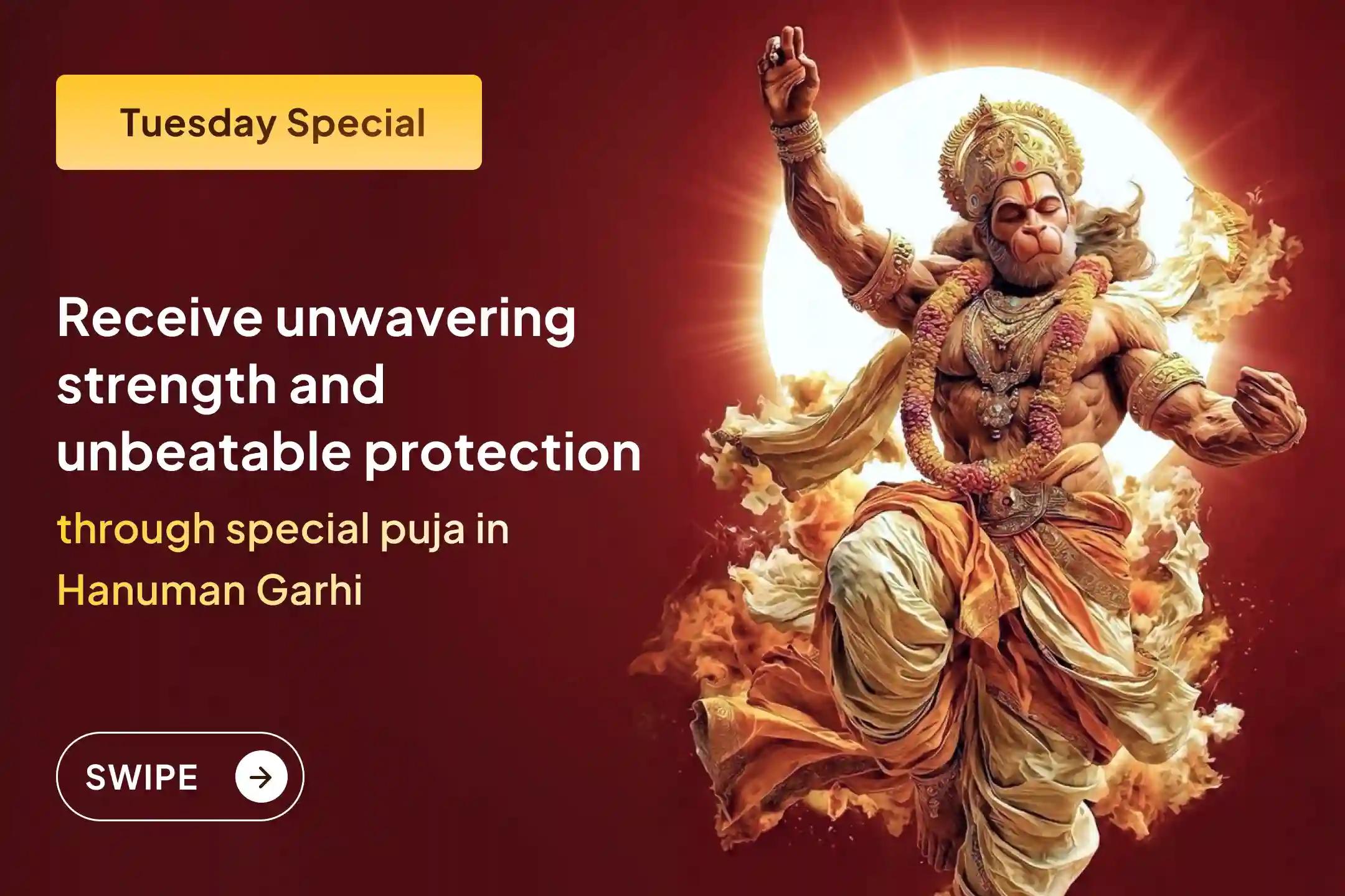 🚩 Become a part of the 11,000 Hanuman Mool Mantra Jaap, Sindoor Abhishek, and sacred Yagya at Hanuman Garhi to seek Hanuman Ji’s blessings for strength, courage, and divine protection.