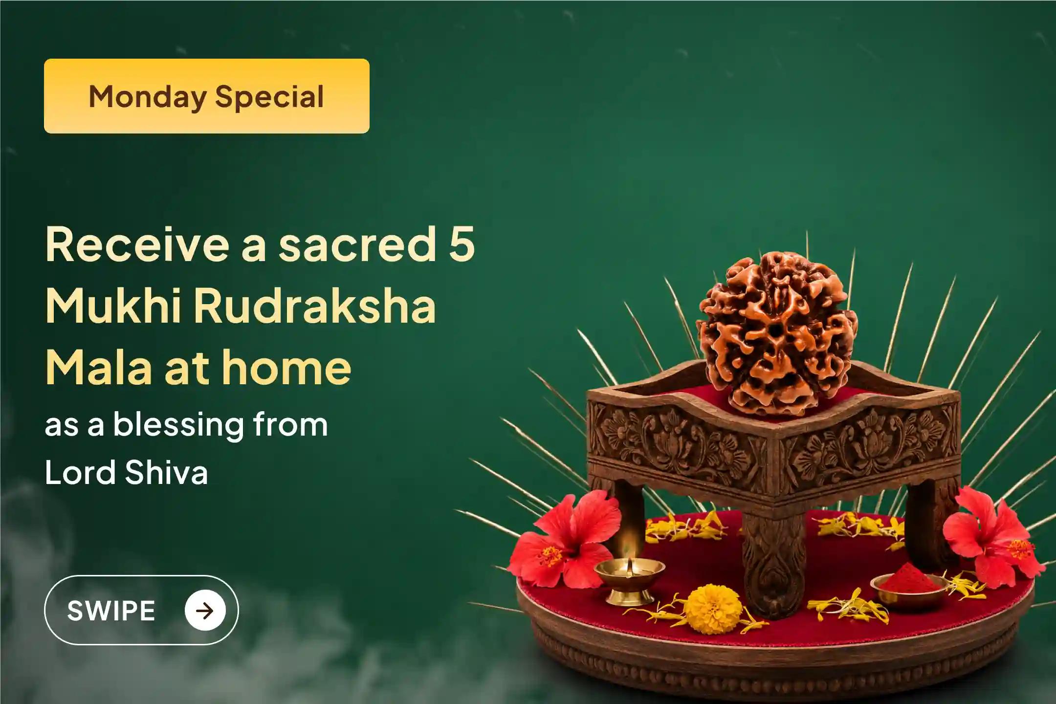 A Grand Opportunity to Receive Lord Shiva's Blessings in the Form of a Sacred 5 Mukhi Rudraksha Mala by participating in 100 Shiv Tandav Stotra Path and Bhasma Aarti! 🙏