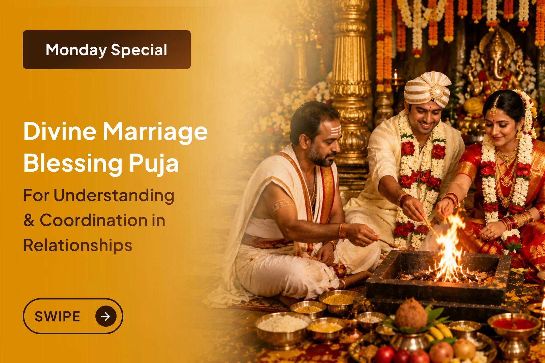 💫🙏 Participate in Marriage Blessing Puja and adopt a special spiritual remedy to remove delays in marriage, along with receiving blessings for harmony and an ideal life partner.