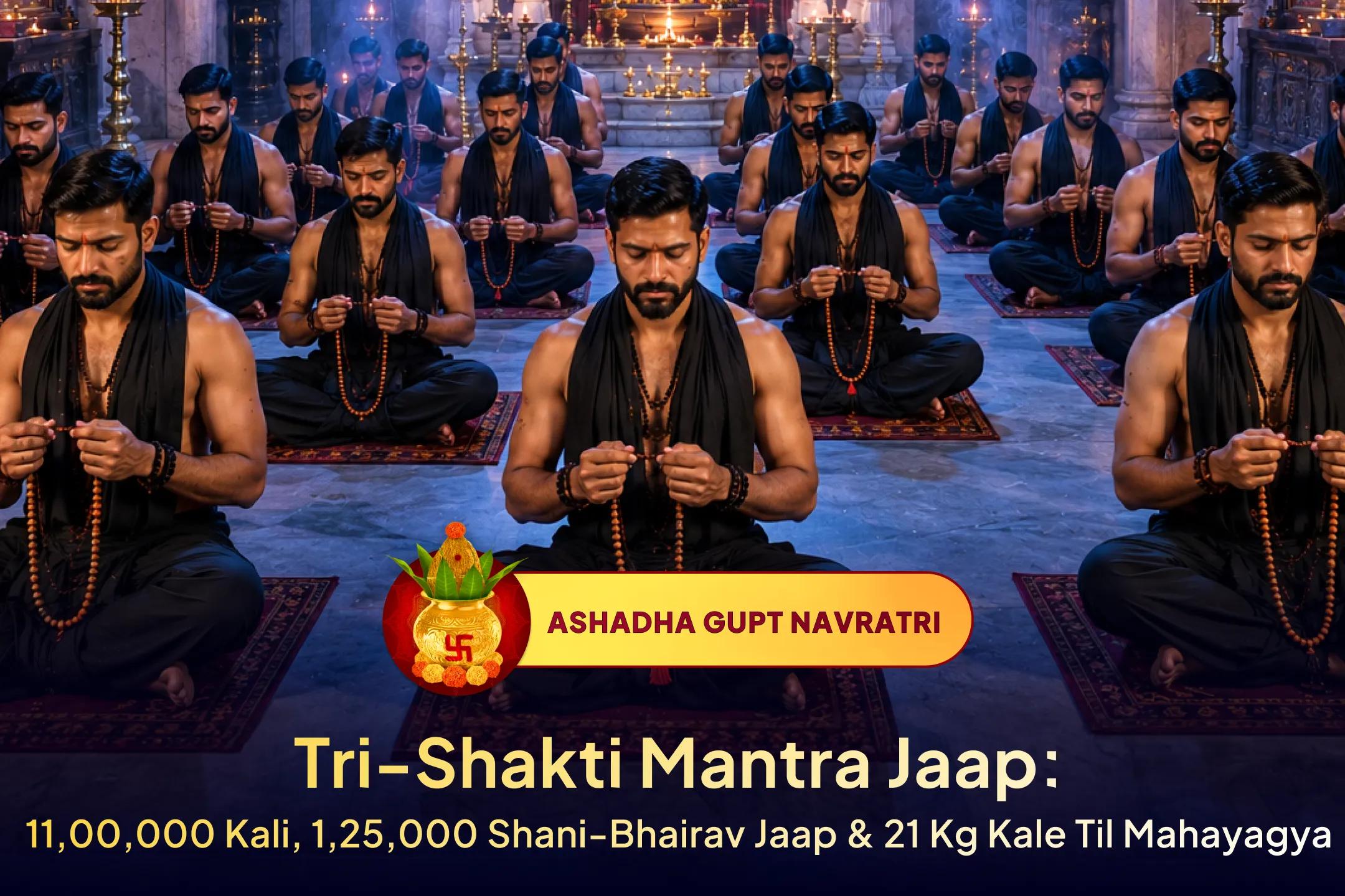 During Gupt Navratri and the rare alignment with Shani Nakshatra, invoke divine protection, karmic relief, and spiritual strength through this Trishakti ritual.