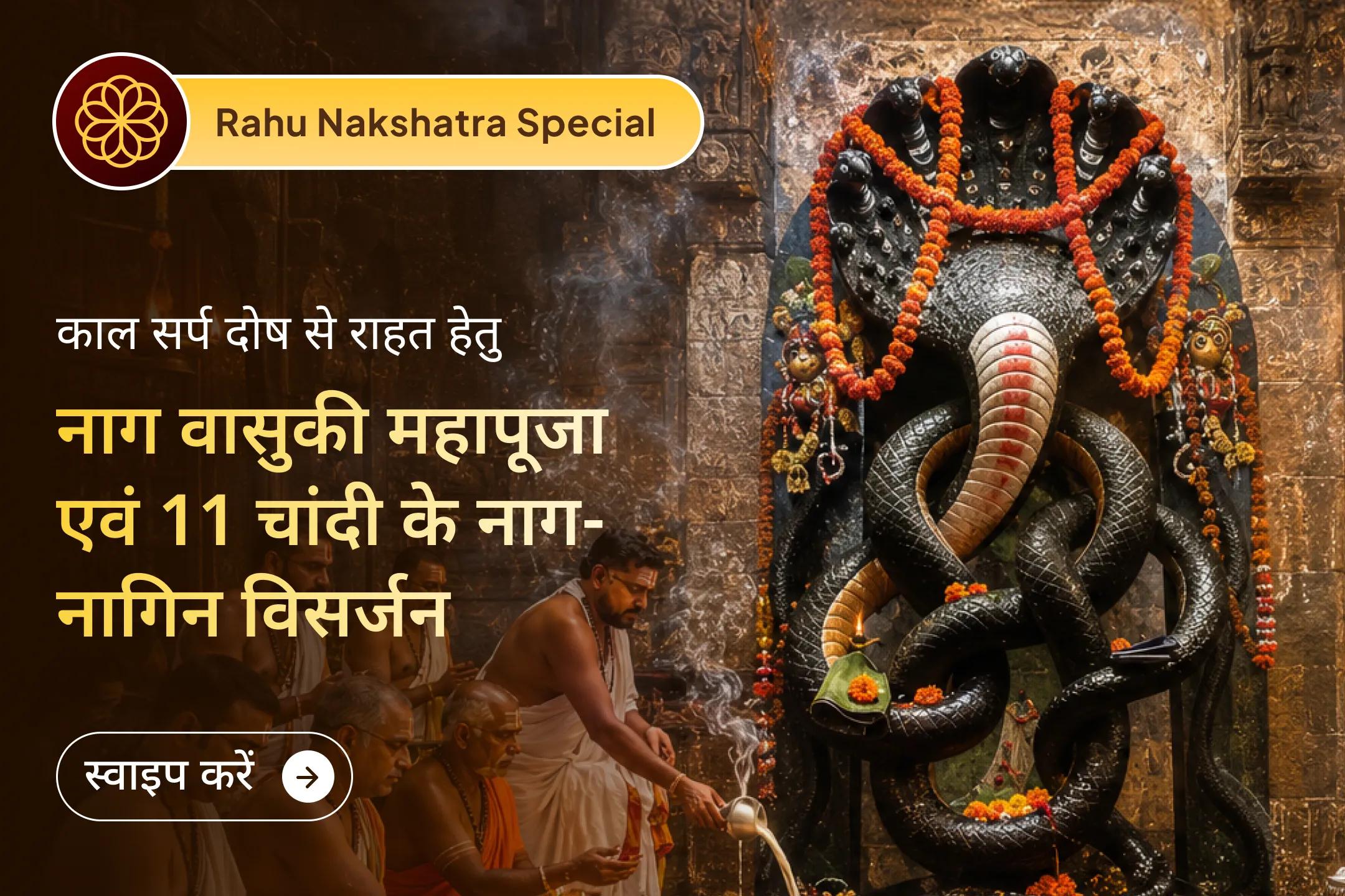 🐍 इस राहु नक्षत्र में भगवान शिव और नागराज वासुकी के आशीर्वाद से करियर में उन्नति, सफलता और बाधा रहित प्रगति के लिए इस पवित्र काल सर्प शांति अनुष्ठान में भाग लें।