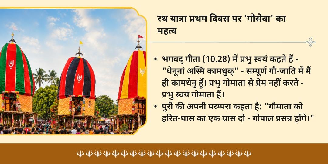 रथ यात्रा प्रथम दिवस पुरी गौशाला में 101kg हरा चारा-गुड़ गौसेवा