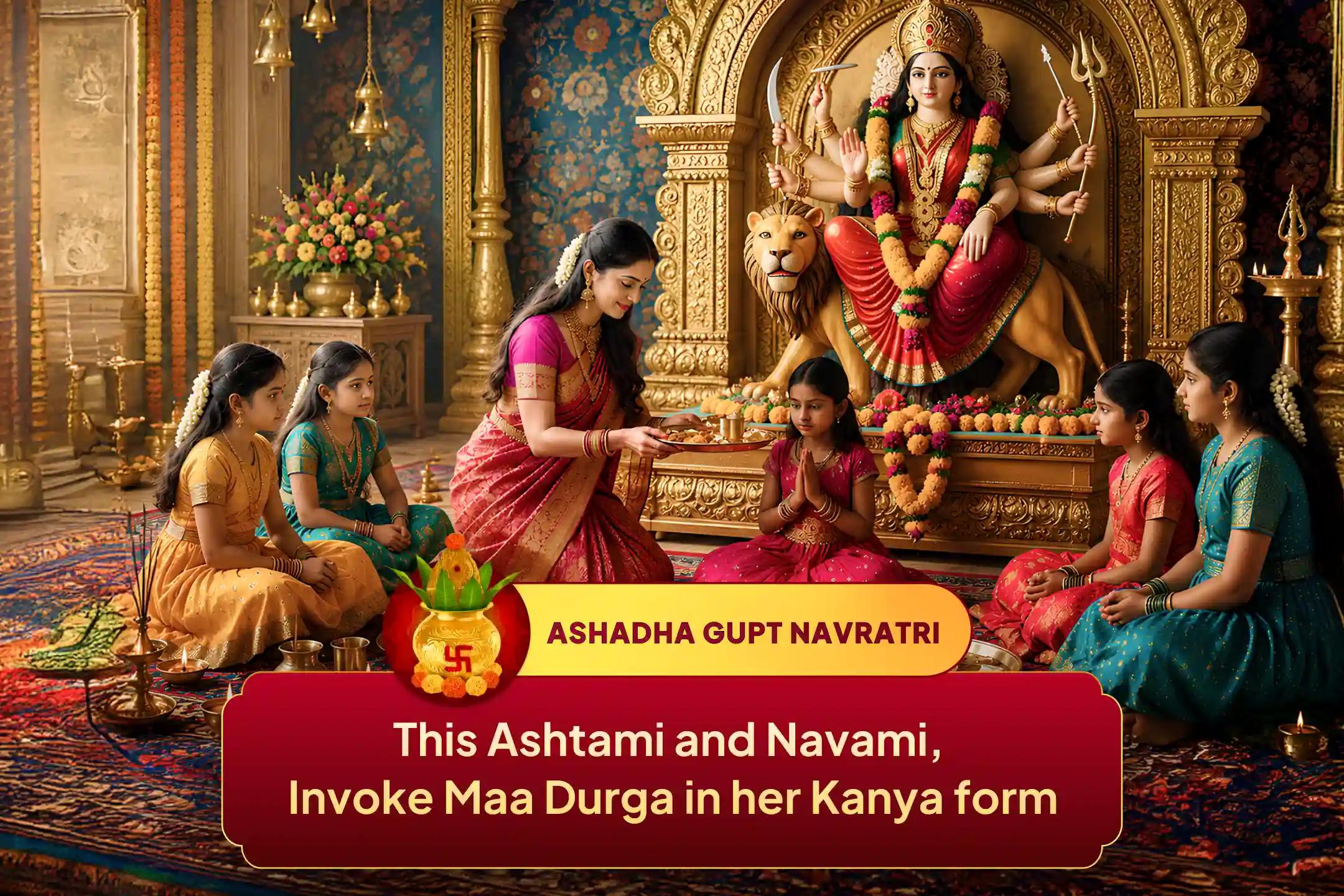 ✨ The Two Most Powerful Days of Navratri Are Here. Seek Maa Durga's Blessings Through the Sacred 108 Kanya Mahaanushthan for Every Wish.