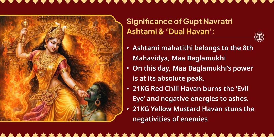 Gupt Navratri Ashtami Maa Bagalmukhi 21KG Lal Mirchi Nazar Dosha Ahuti - 21KG Peeli Sarson Shatru Vijay Ahuti 