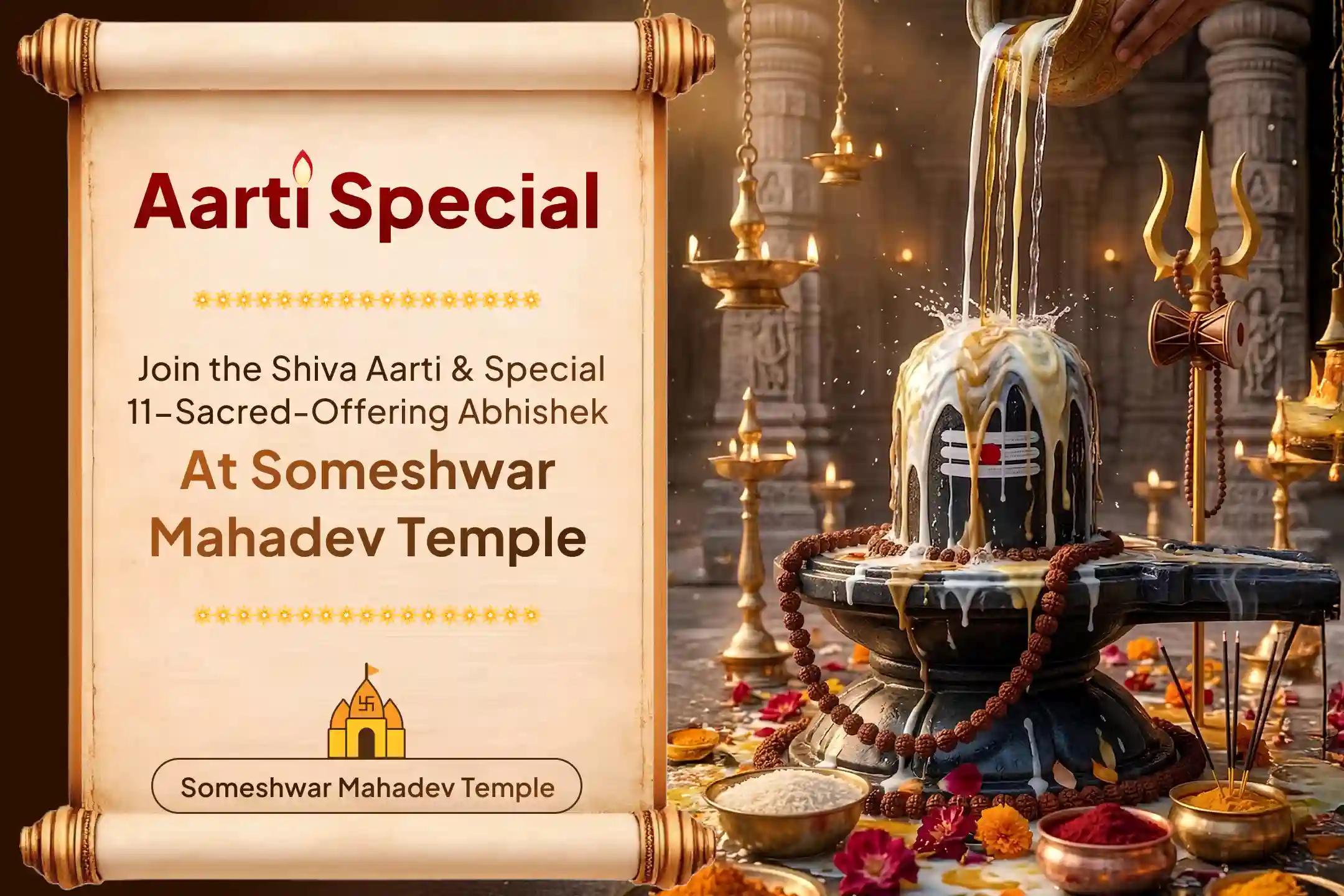 Receive Lord Shiva's blessings for relief from life's difficulties by participating in the sacred Aarti at the holy place where Chandra Dev worshipped Mahadev to overcome his suffering.