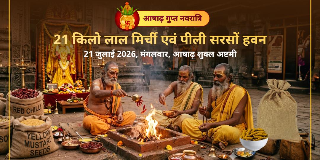 नवरात्रि महाष्टमी बगलामुखी 21kg लाल मिर्ची नज़र दोष हवन - 21kg पीली सरसों शत्रु विजय हवन