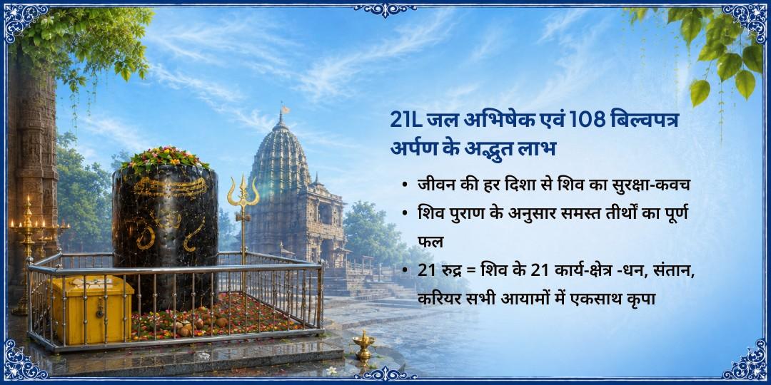 सावन शिवरात्रि 21L महा जलाभिषेक एवं ॐ लिखित 108 बिल्वपत्र अर्पण 