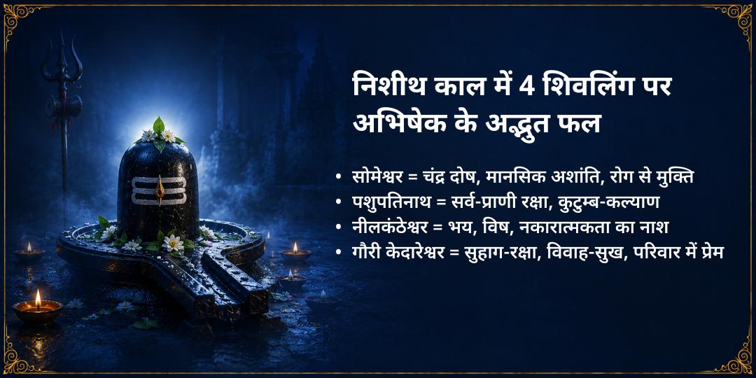 सावन शिवरात्रि निशीथ काल 4 शिवलिंग जल - बेलपत्र अभिषेक